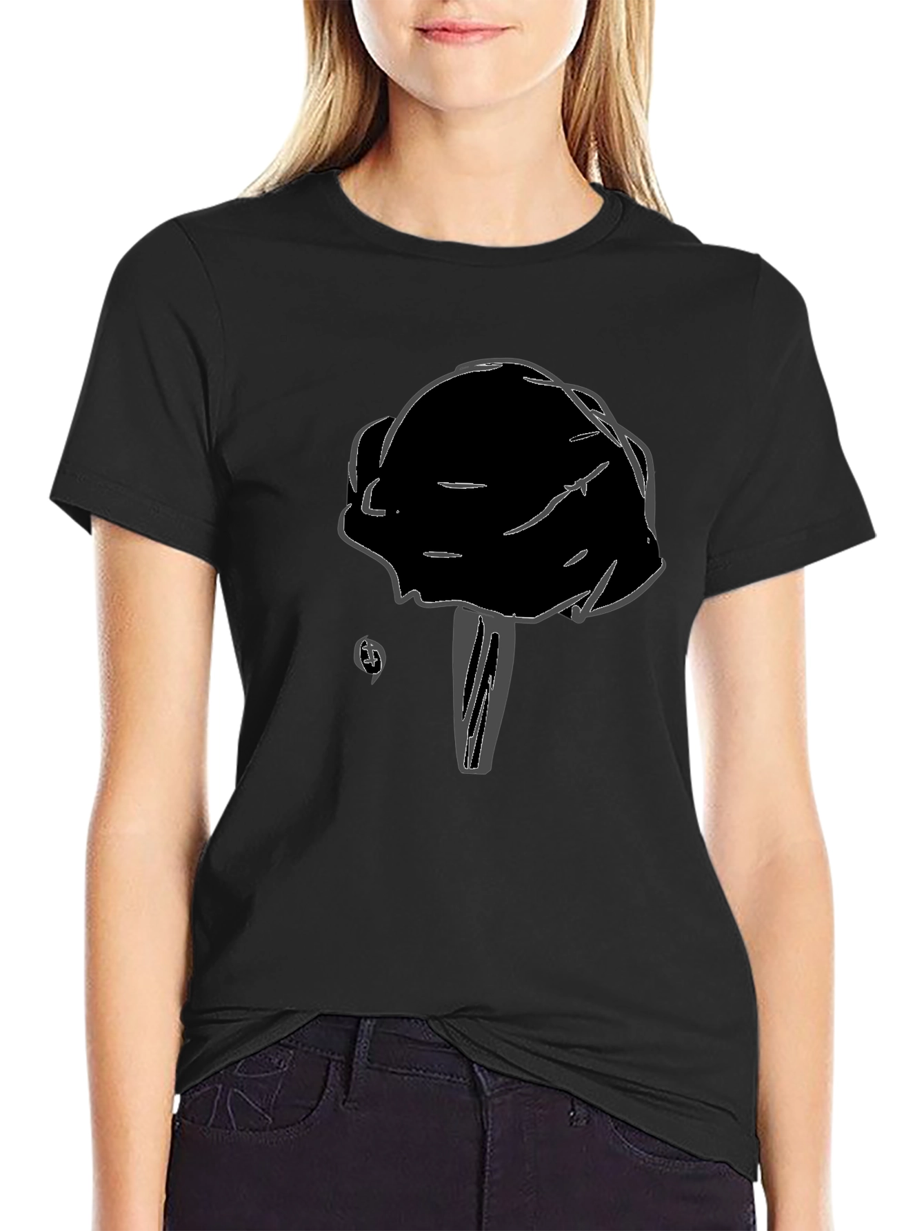 Black T-Shirt with Unique Mushroom Design