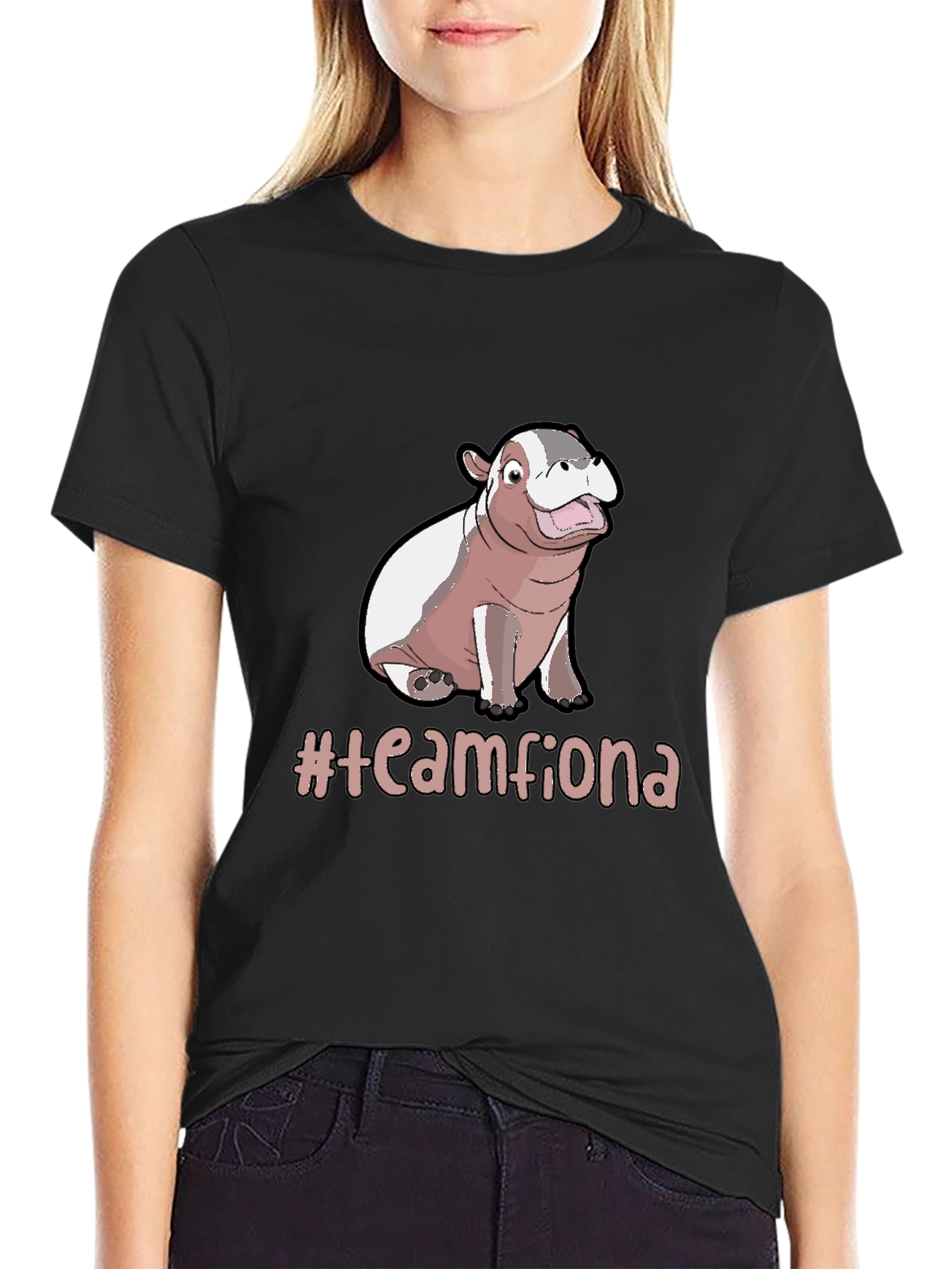 Team Fiona Hippo T-Shirt -  Unisex Black Tee