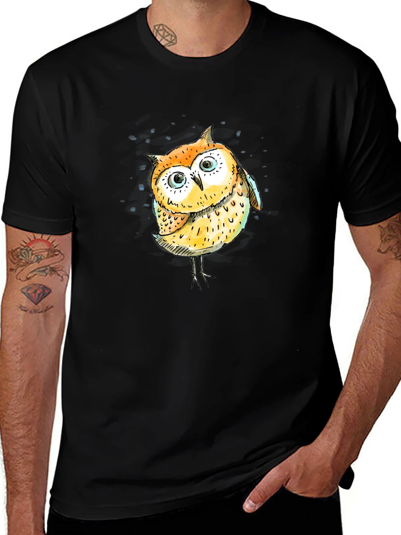 Owl Graphic Tee - Black Cotton T-Shirt
