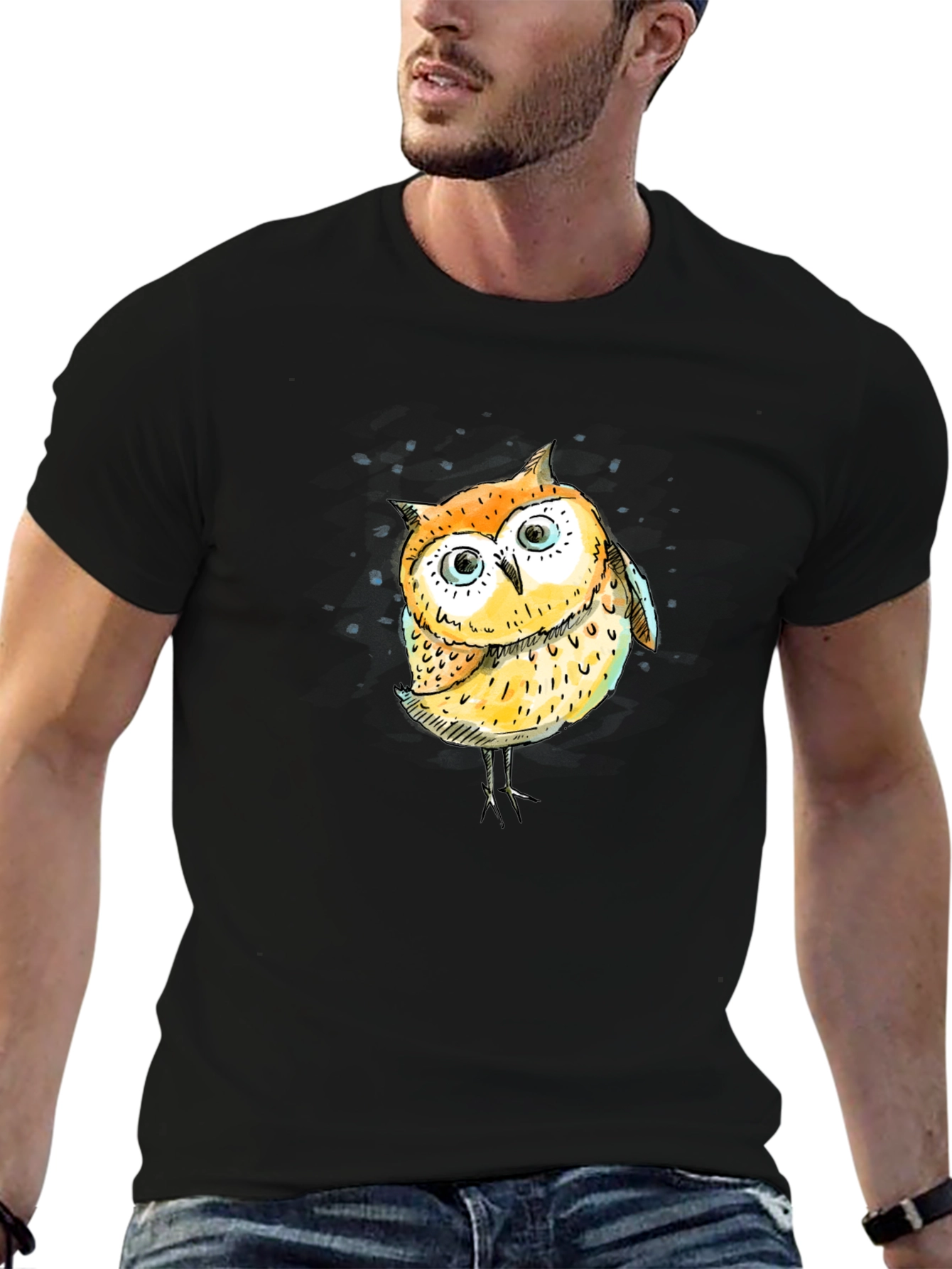 Owl Graphic Tee - Black Cotton T-Shirt
