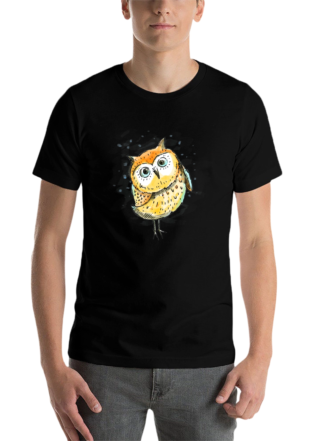 Owl Graphic Tee - Black Cotton T-Shirt