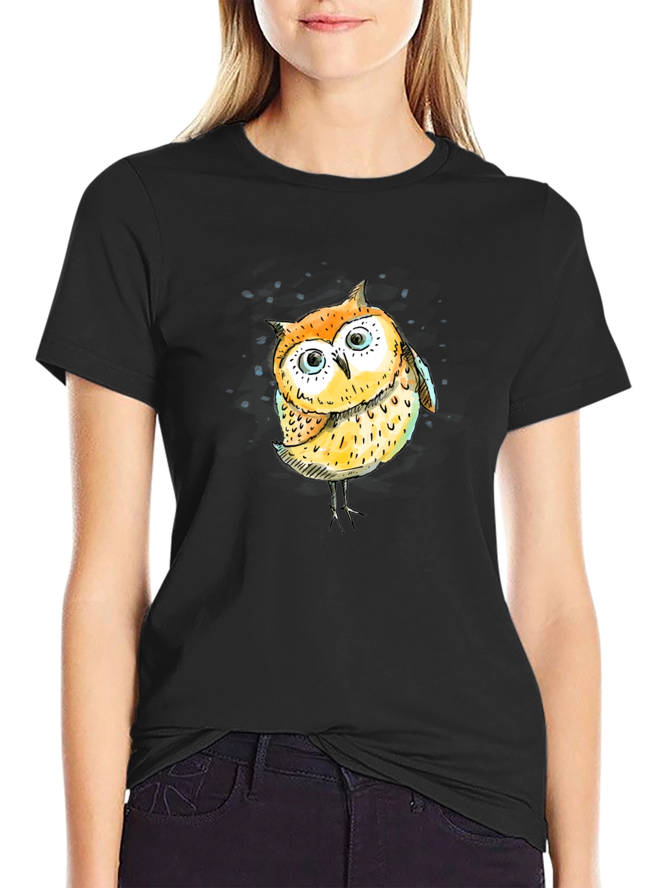 Owl Graphic Tee - Black Cotton T-Shirt