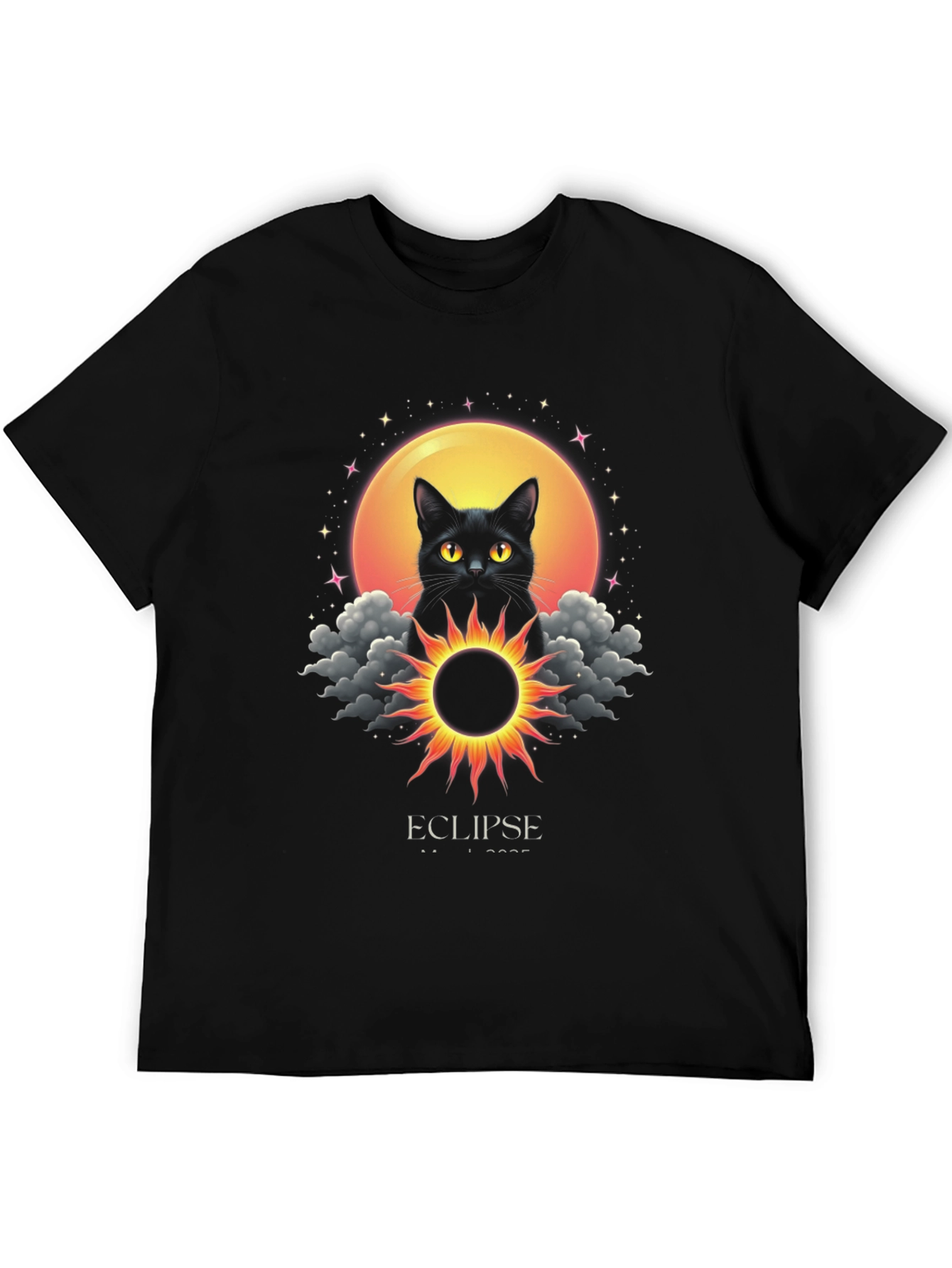 Eclipse Cat Graphic T-Shirt - Celestial Style