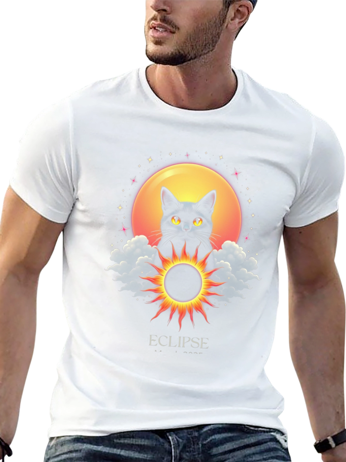 Eclipse Cat Graphic T-Shirt - Celestial Style
