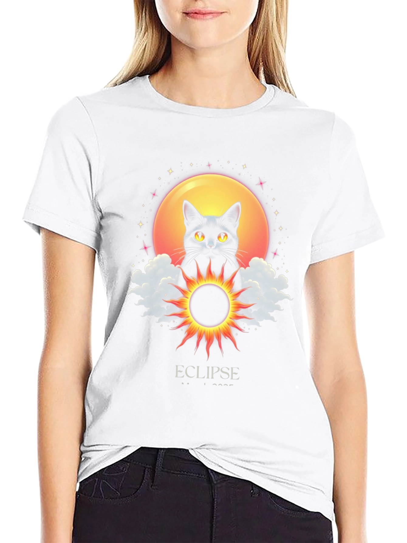 Eclipse Cat Graphic T-Shirt - Celestial Style