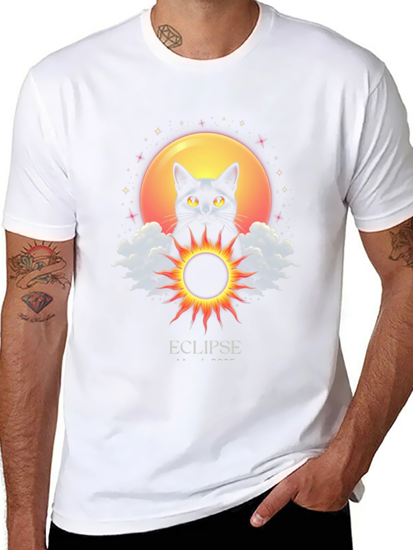 Eclipse Cat Graphic T-Shirt - Celestial Style