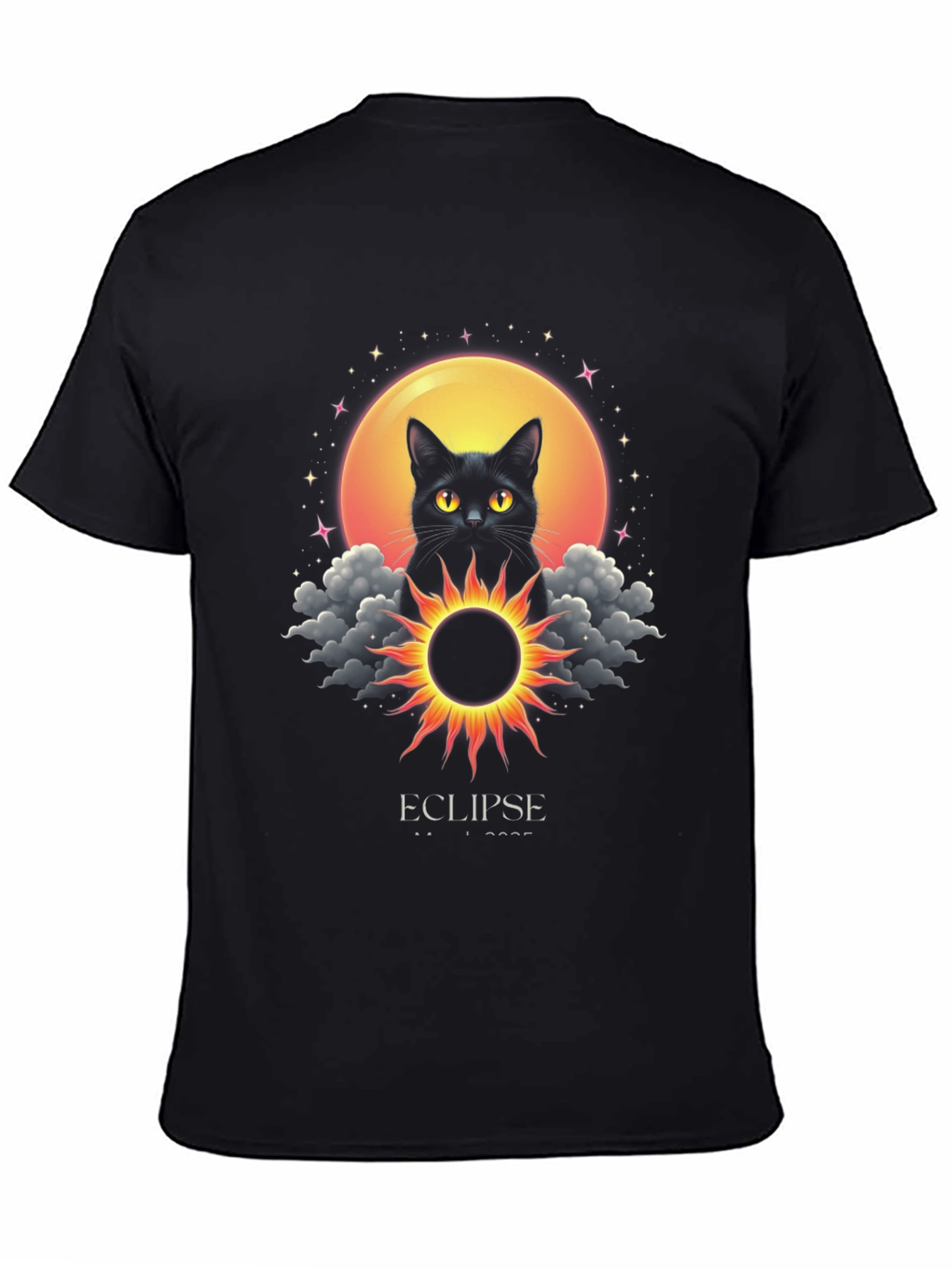 Eclipse Cat Graphic T-Shirt - Celestial Style
