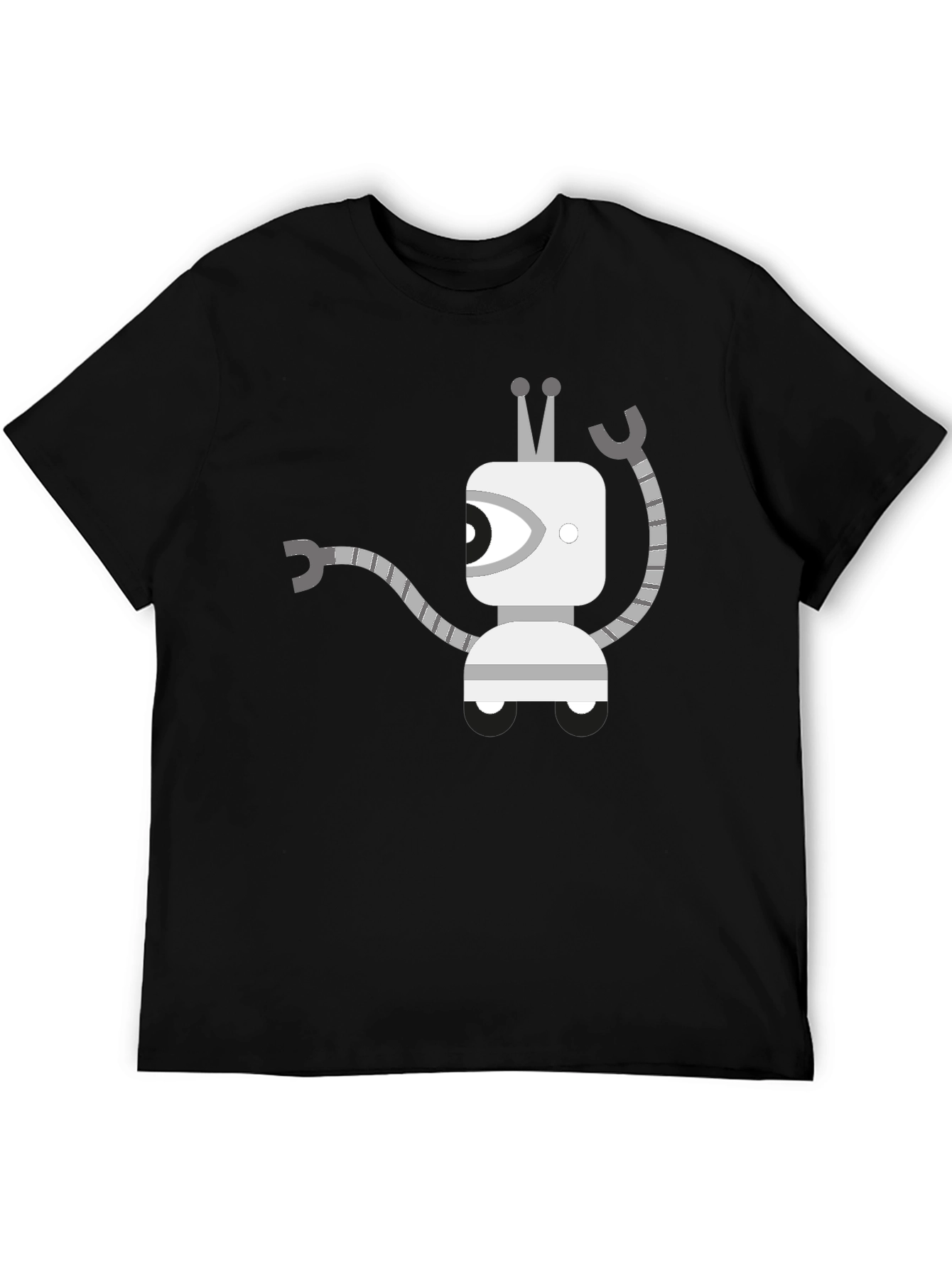 Robot Graphic Tee - Black Cotton Casual Wear
