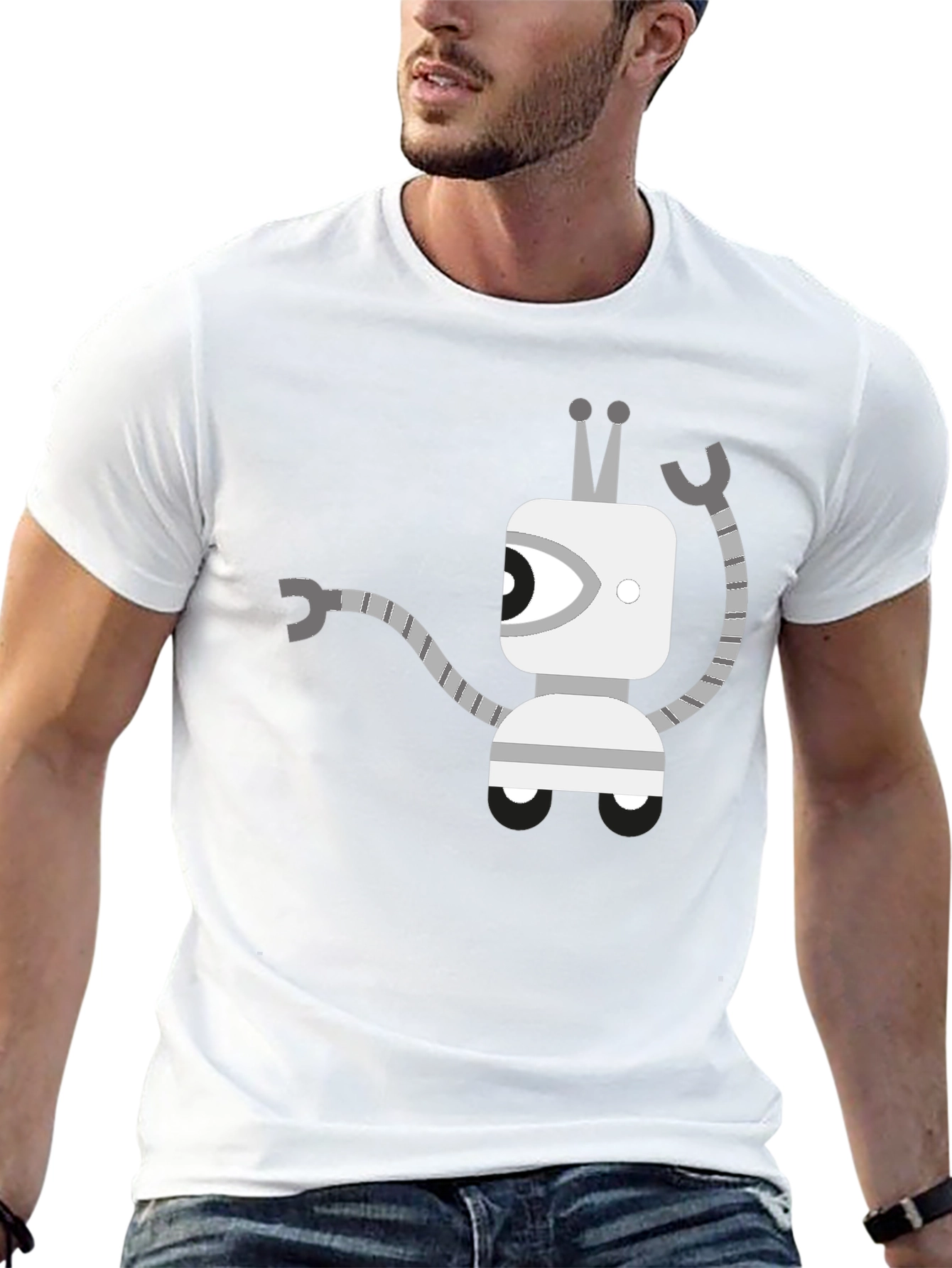 Robot Graphic Tee - Black Cotton Casual Wear
