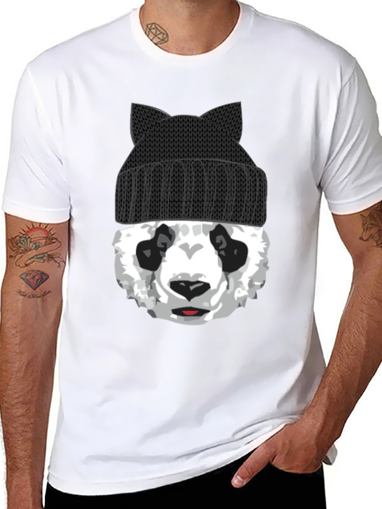 Cool Panda Bear with Cat Ear Beanie Graphic Tee