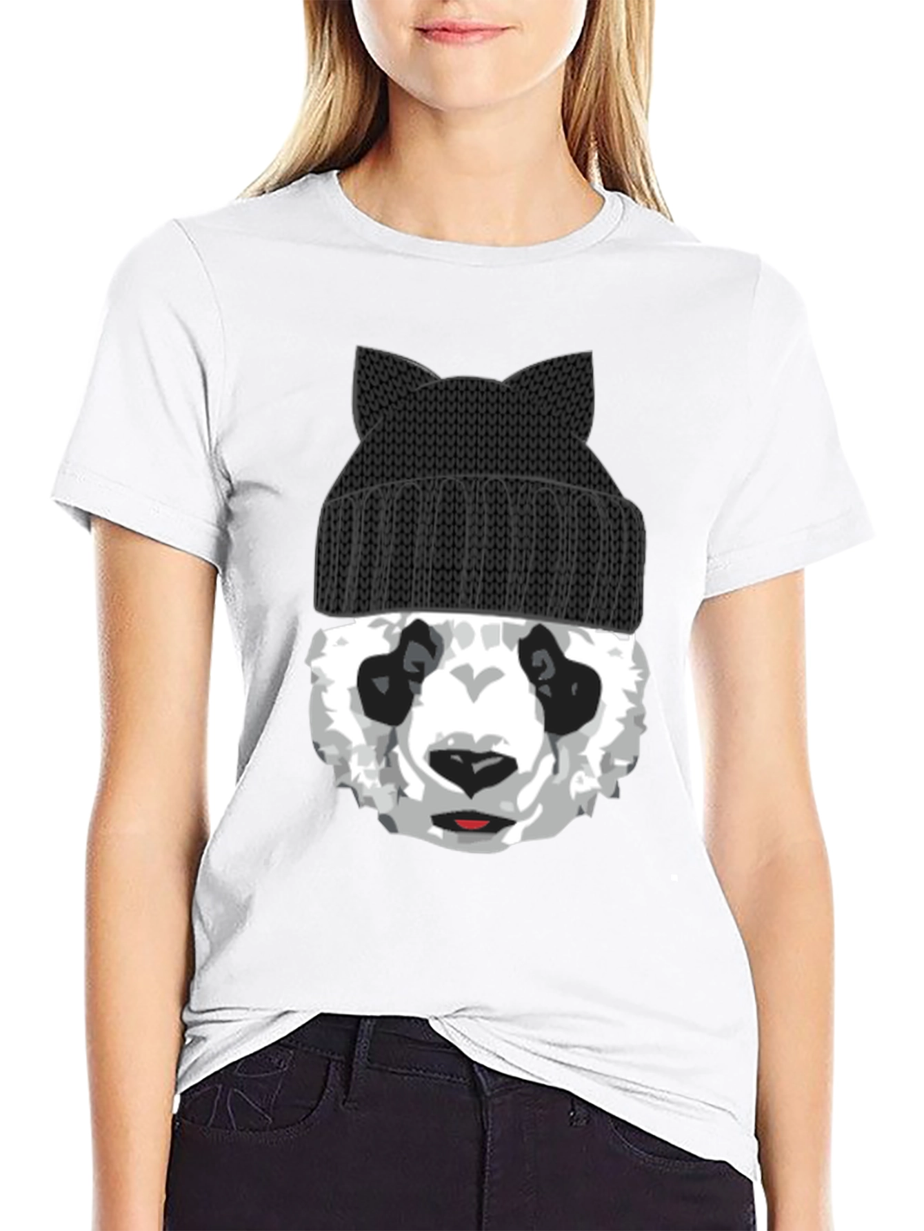 Cool Panda Bear with Cat Ear Beanie Graphic Tee
