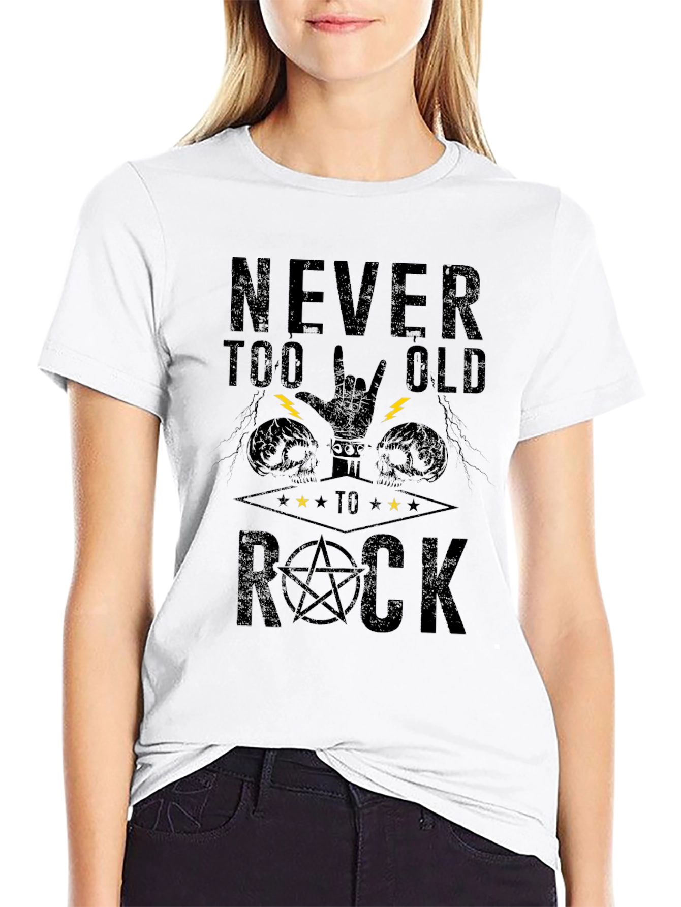 Never Too Old to Rock Black Graphic T-Shirt