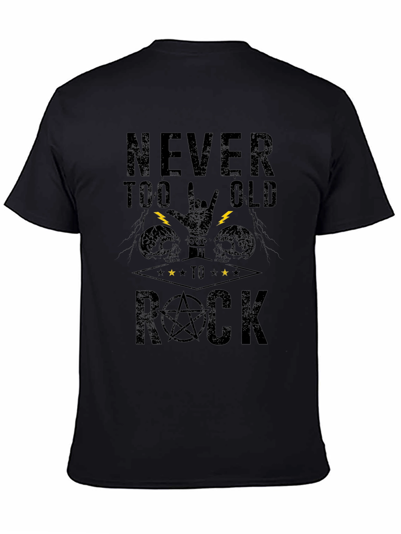 Never Too Old to Rock Black Graphic T-Shirt