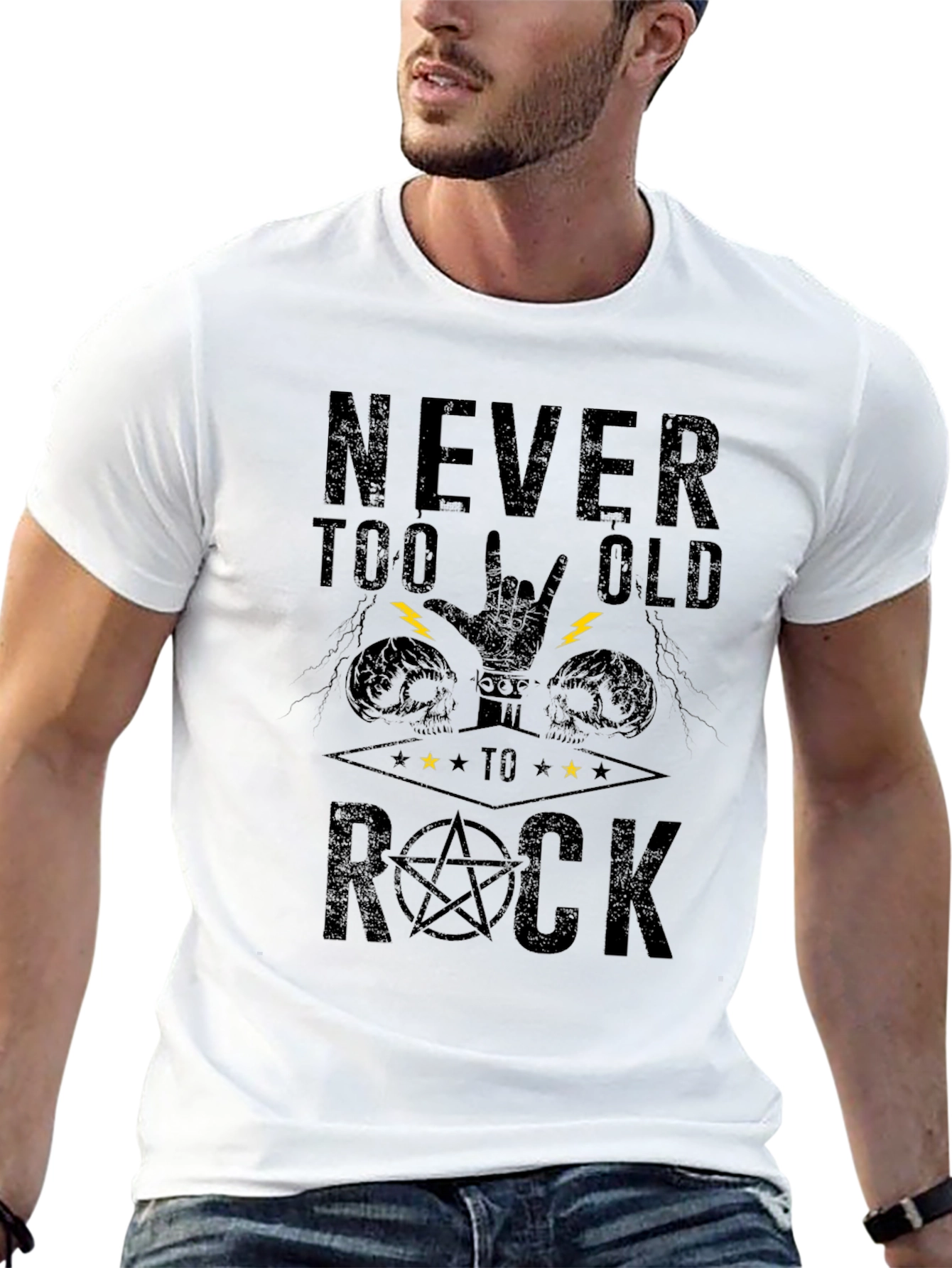 Never Too Old to Rock Black Graphic T-Shirt