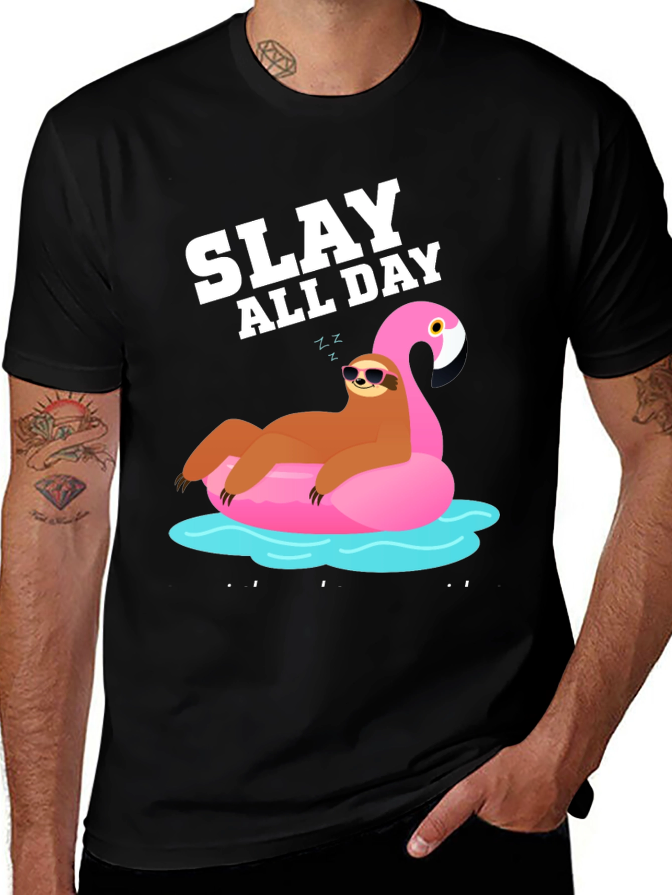 Slay All Day Sloth Flamingo Pool Float T-Shirt
