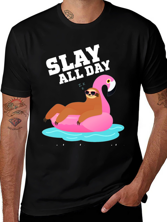 Slay All Day Sloth Flamingo Pool Float T-Shirt