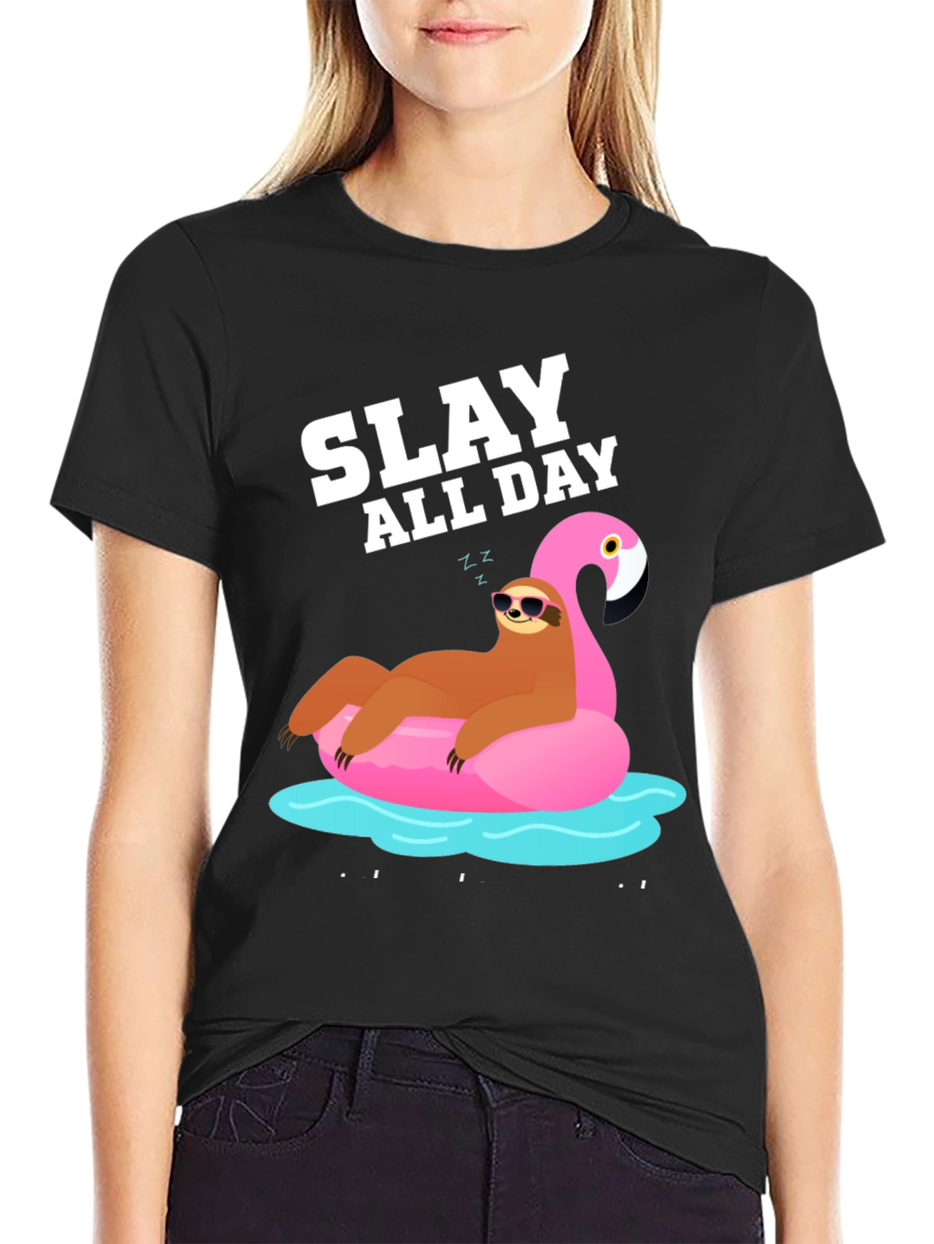Slay All Day Sloth Flamingo Pool Float T-Shirt