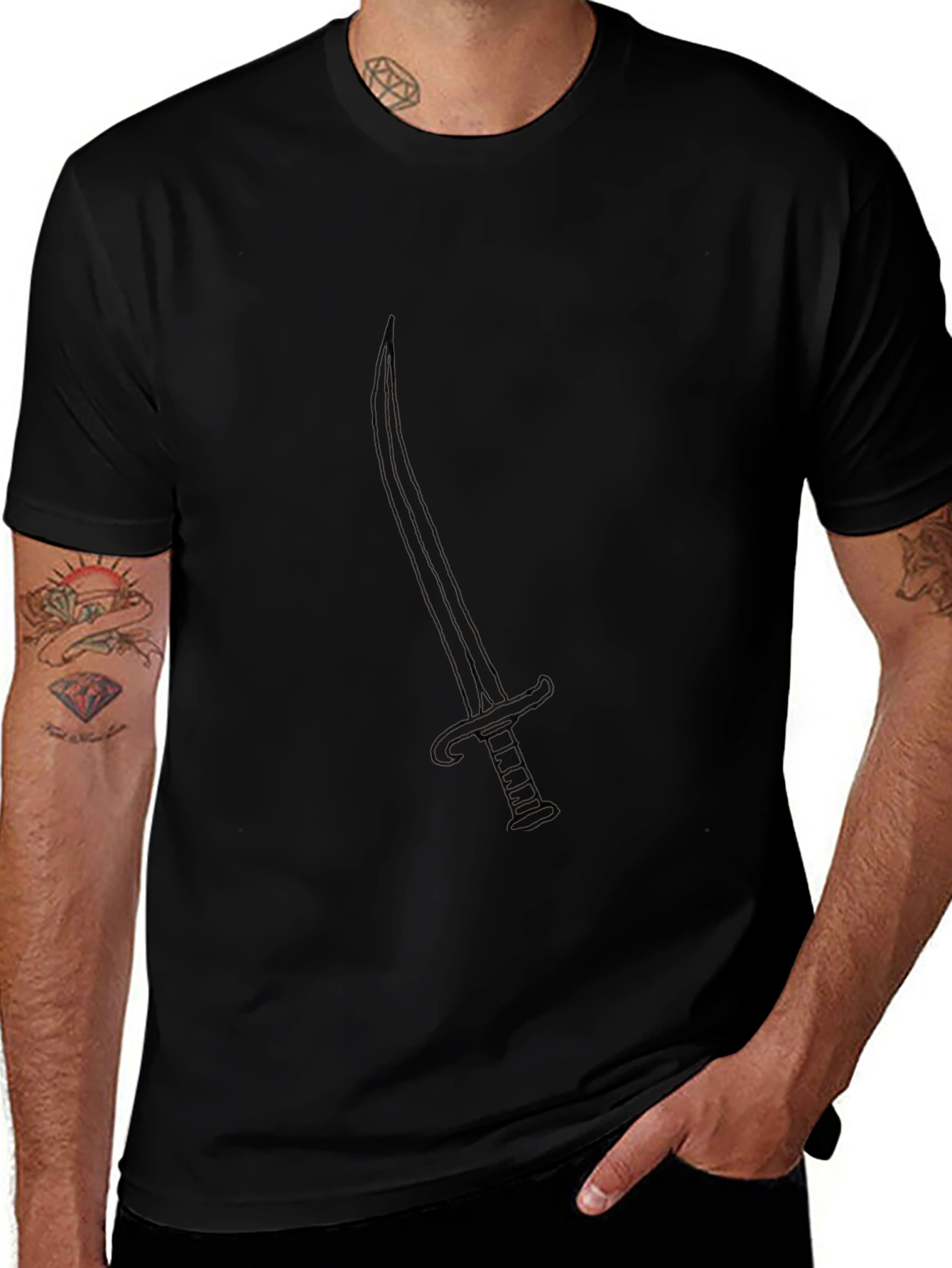 Black T-Shirt with Sword Design