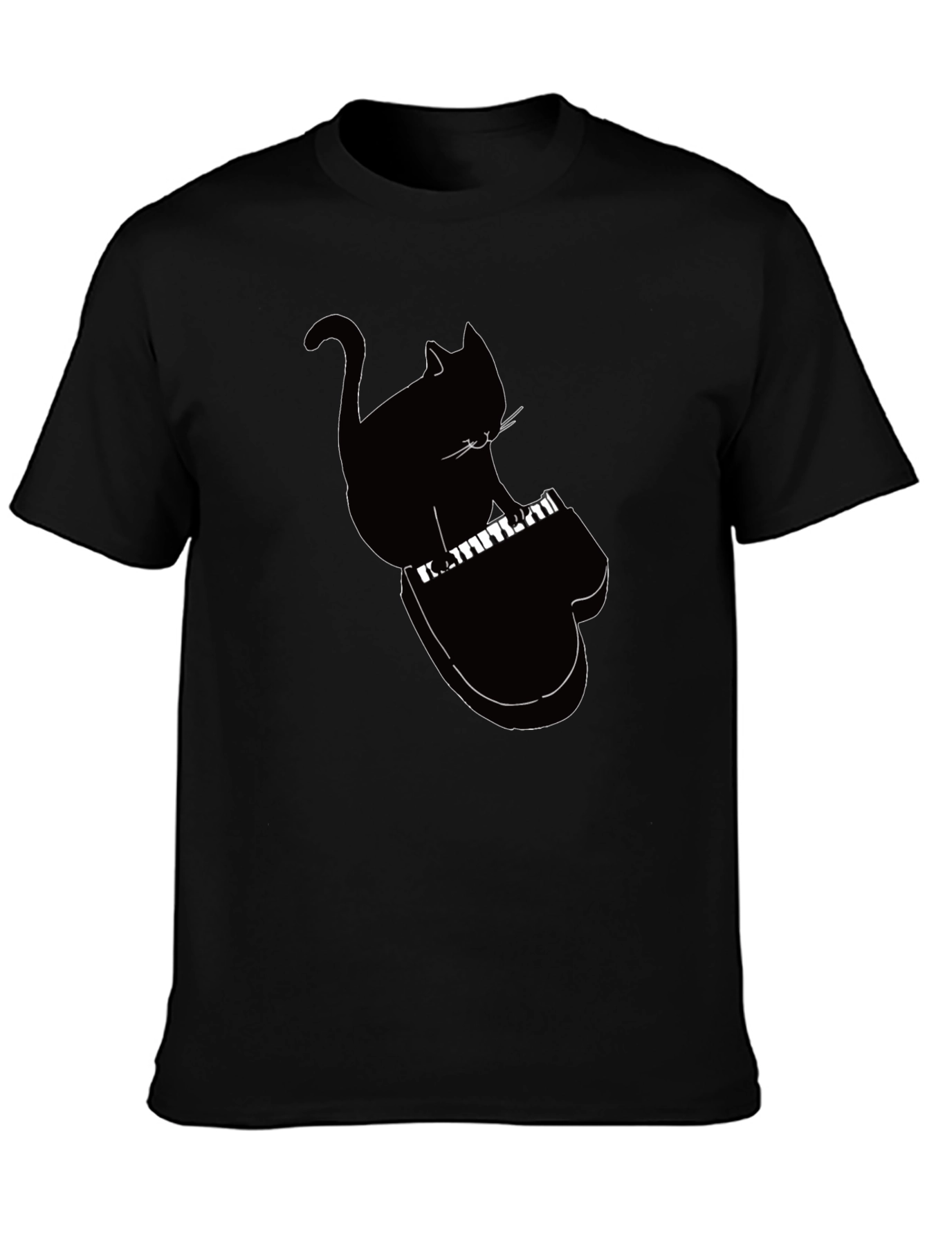 Cool Cat Playing Piano Graphic Tee - Black