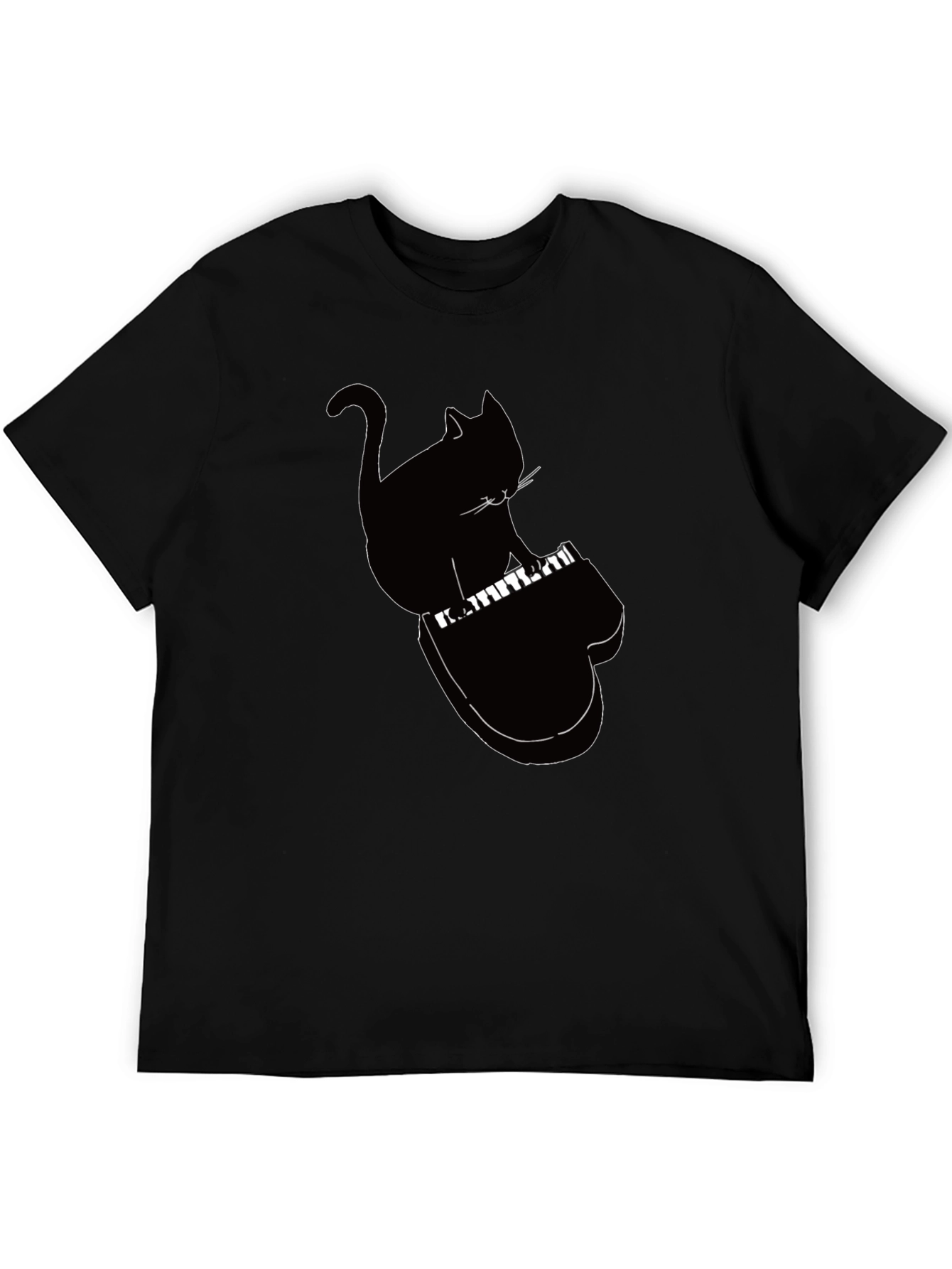 Cool Cat Playing Piano Graphic Tee - Black