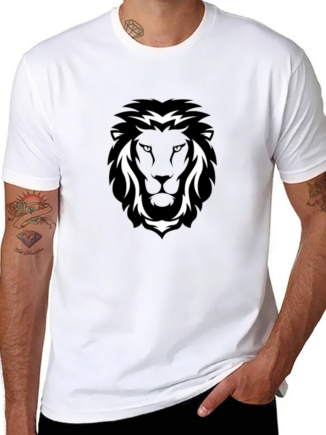 Black T-Shirt with Lion Head Graphic