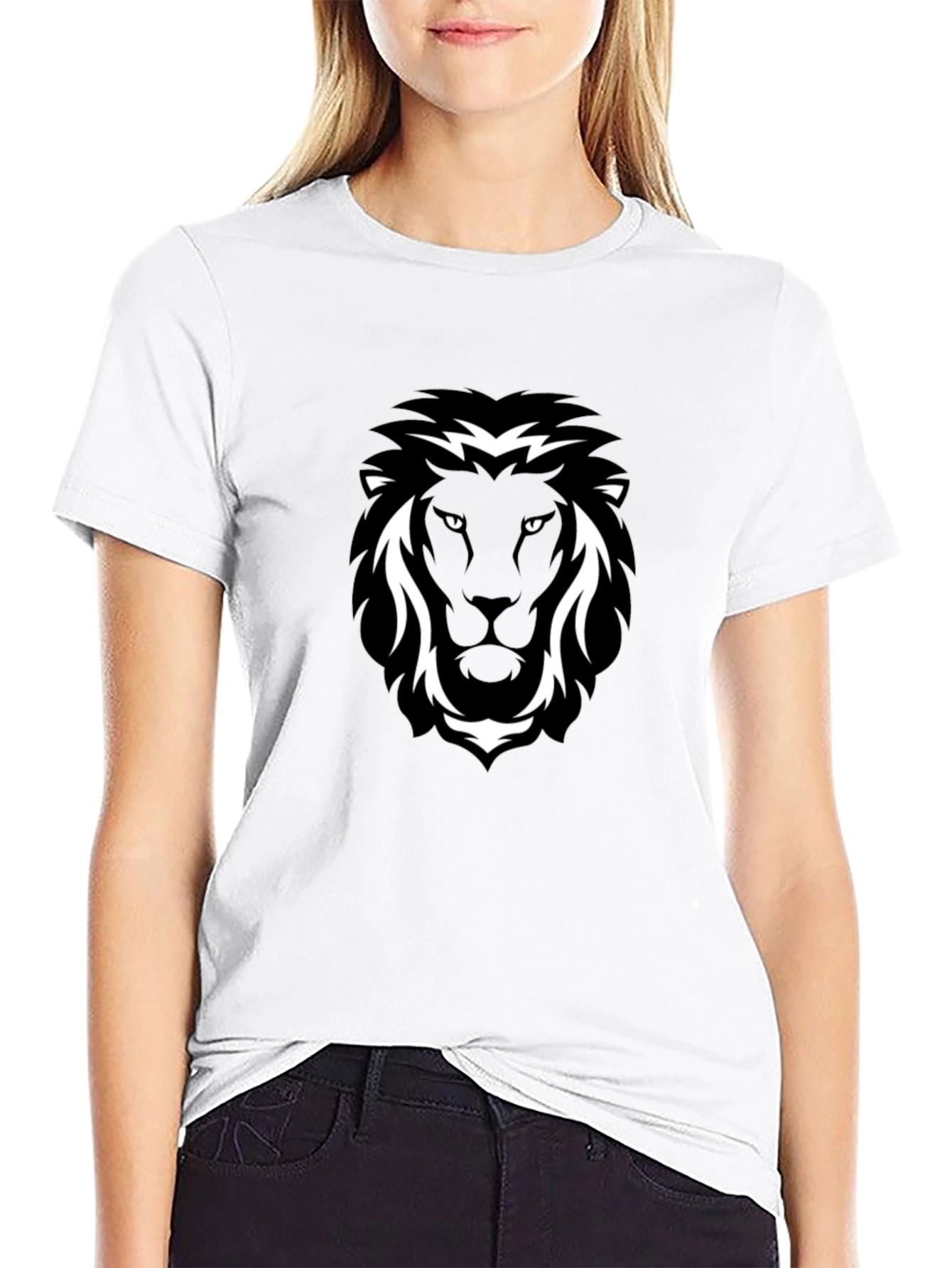 Black T-Shirt with Lion Head Graphic