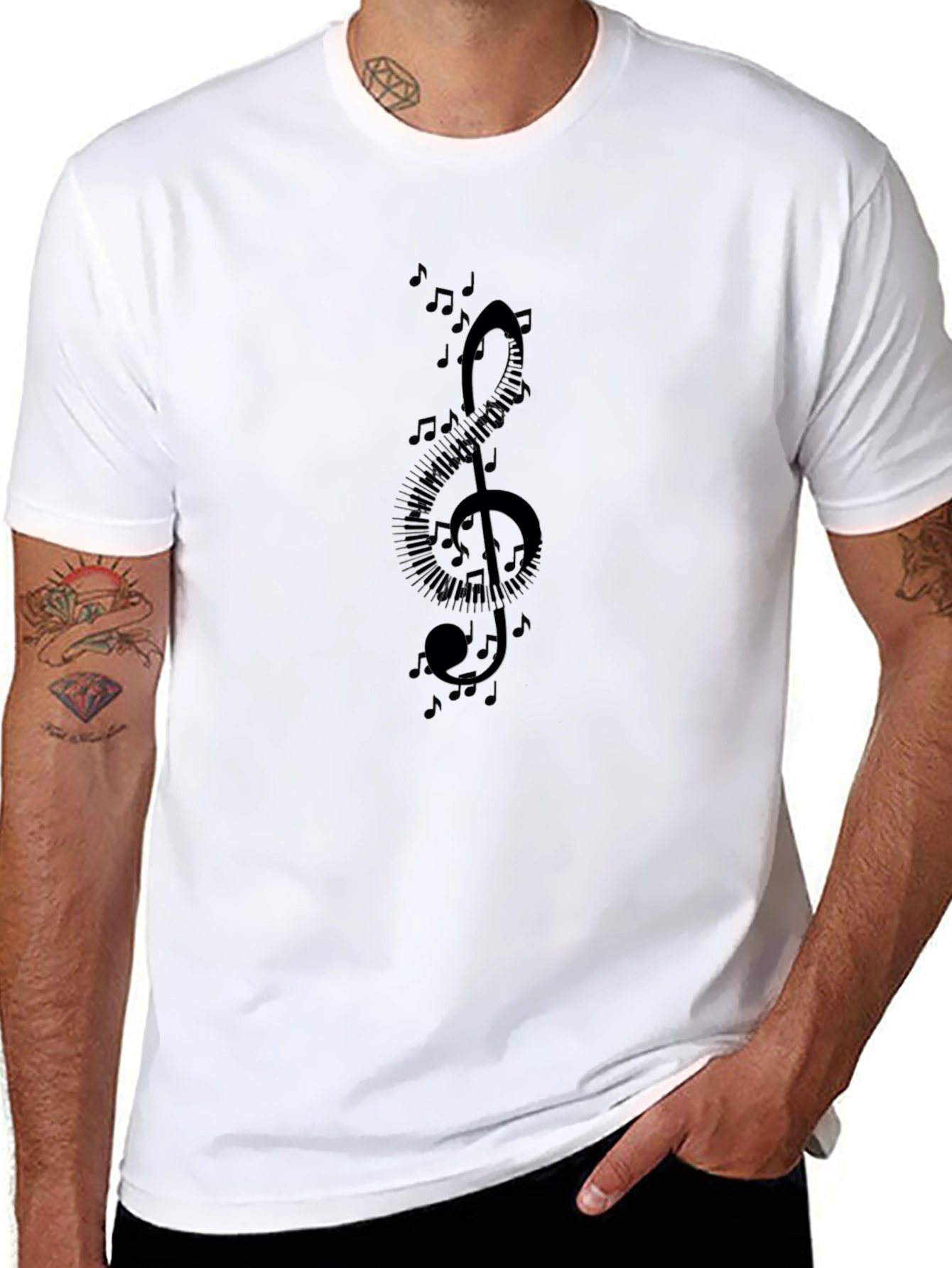 Music Note Treble Clef Graphic Tee - Black