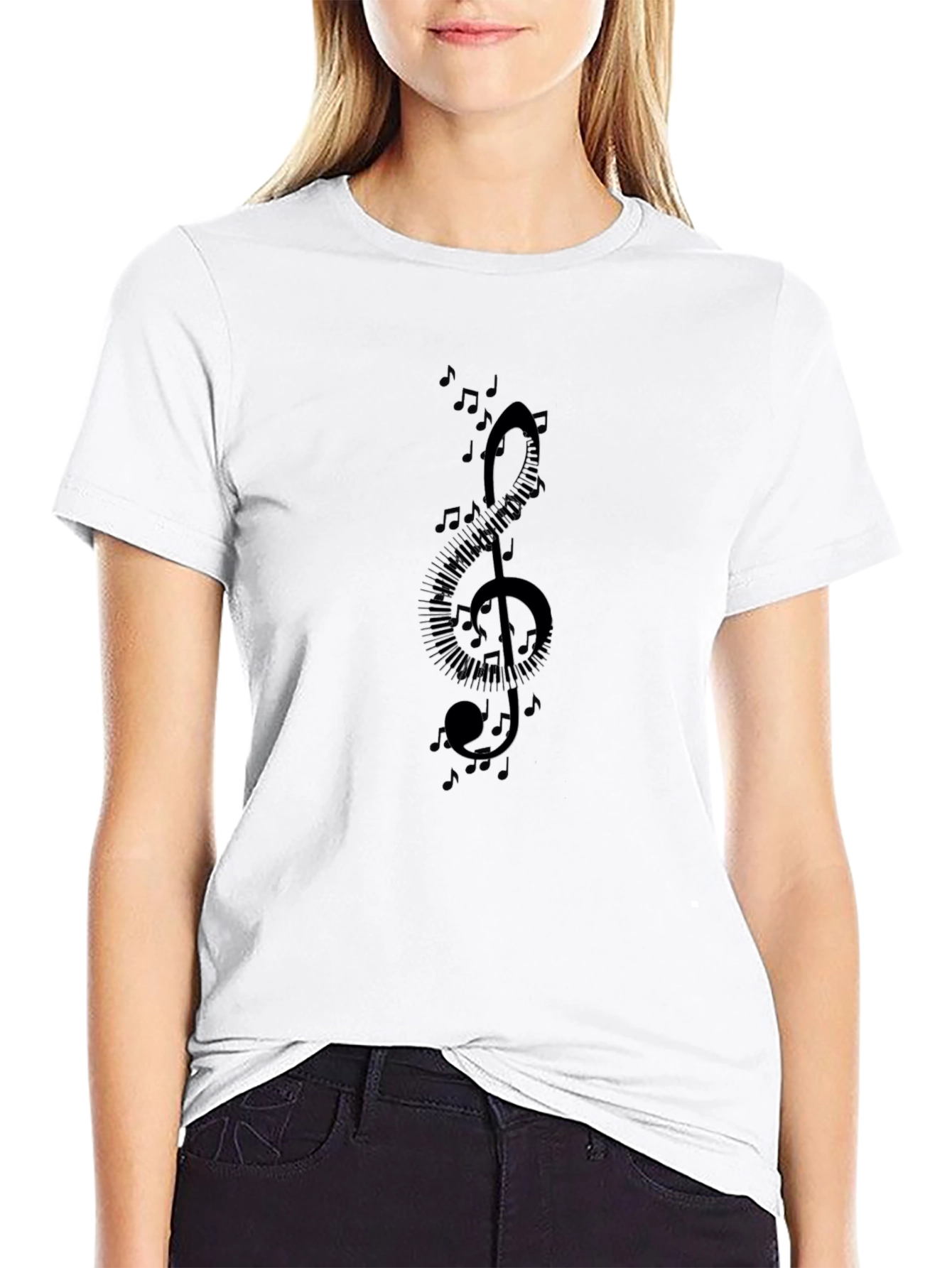 Music Note Treble Clef Graphic Tee - Black