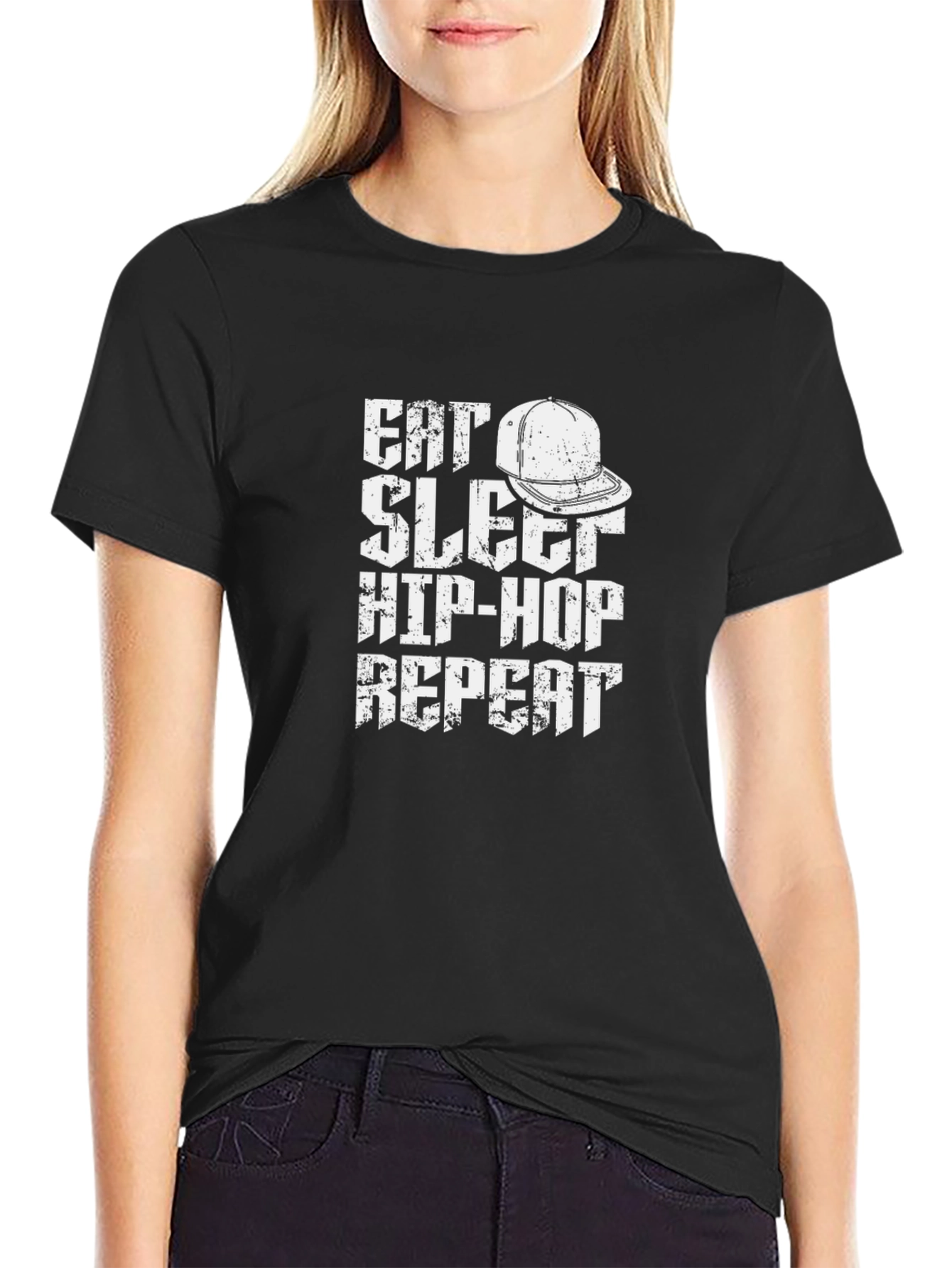 Eat Sleep Hip-Hop Repeat Black Graphic T-Shirt
