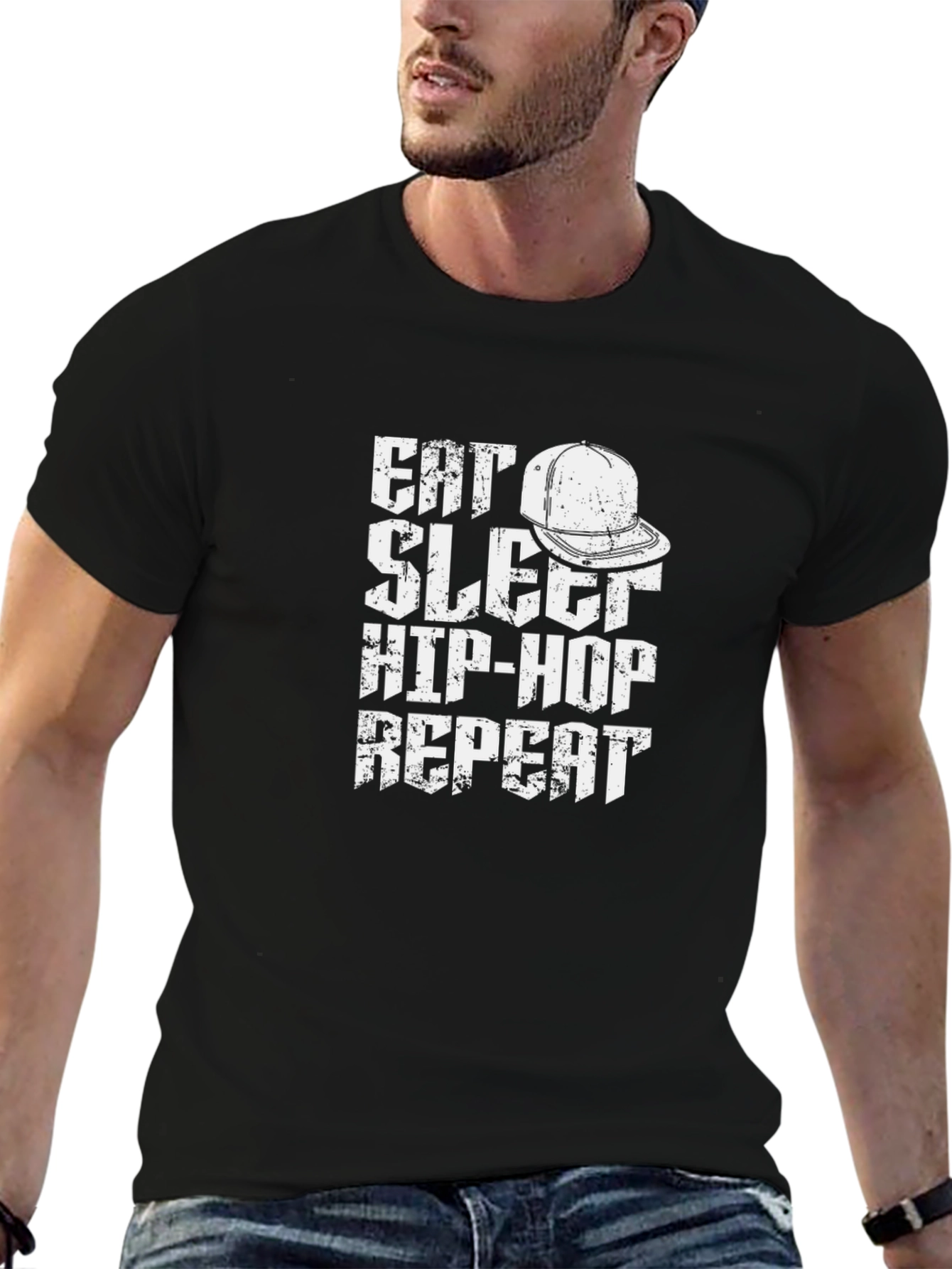 Eat Sleep Hip-Hop Repeat Black Graphic T-Shirt