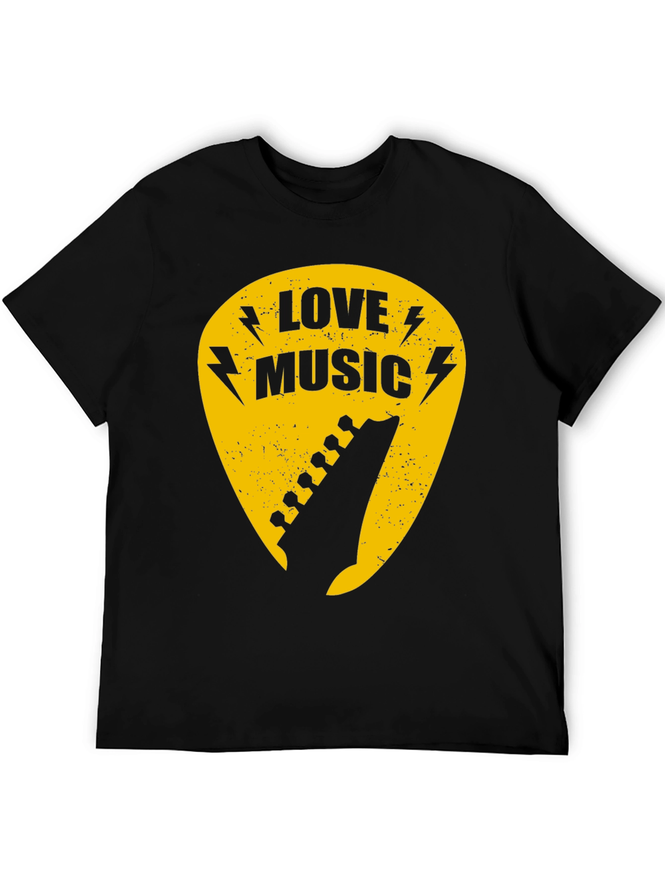 Love Music Black Graphic T-Shirt - Guitar Pick Design