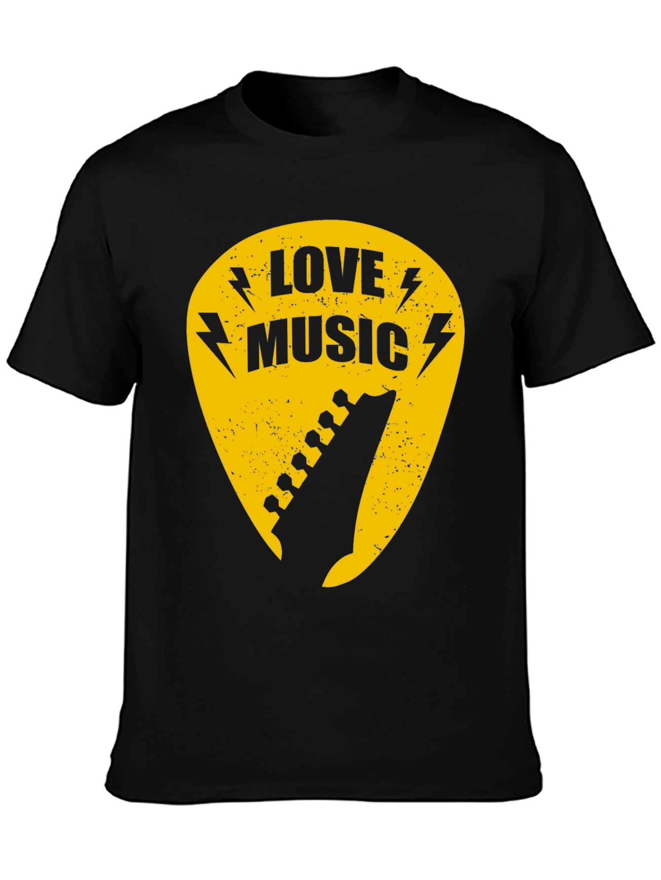 Love Music Black Graphic T-Shirt - Guitar Pick Design