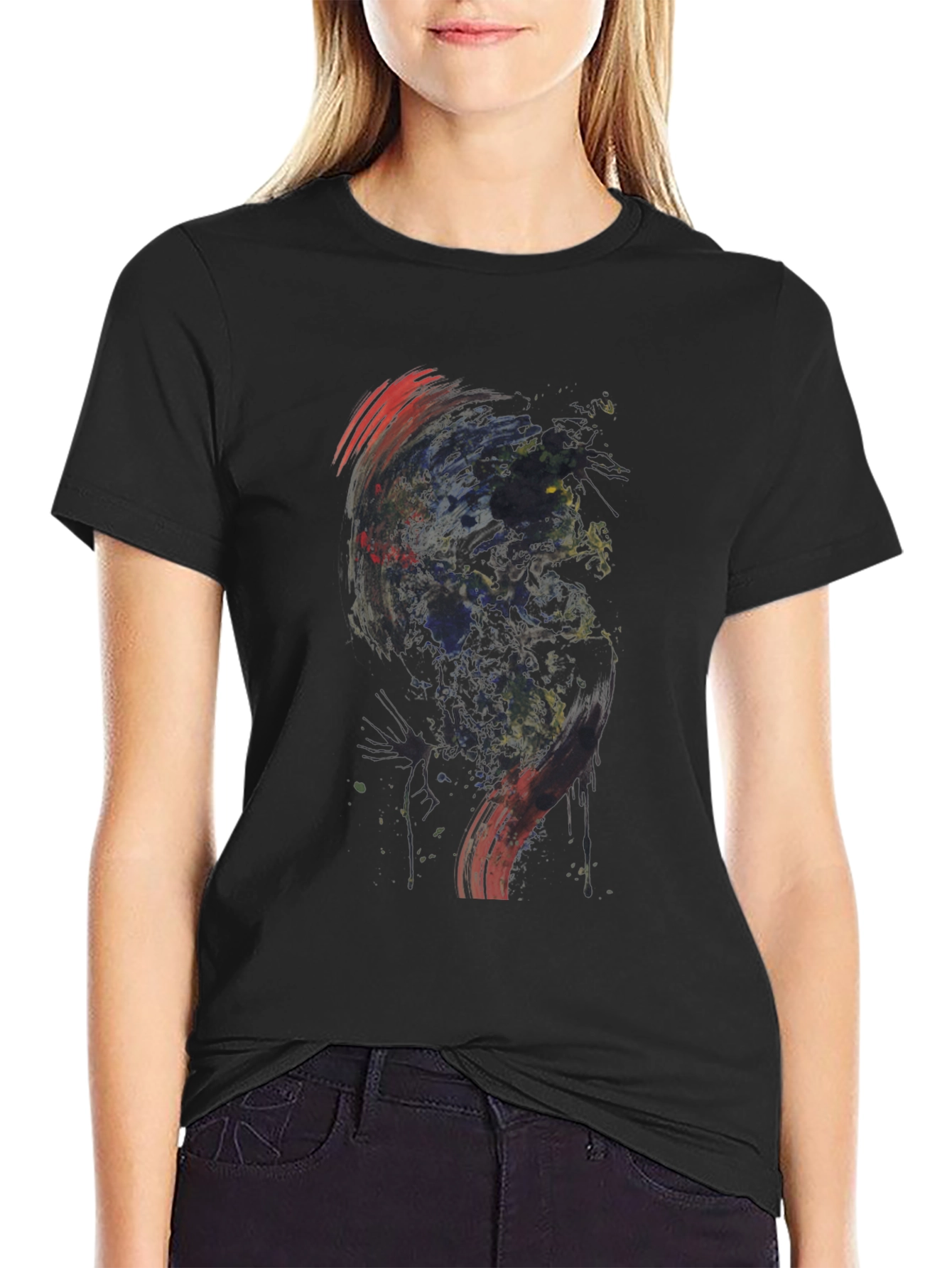 Abstract Graphic Print Black Tee