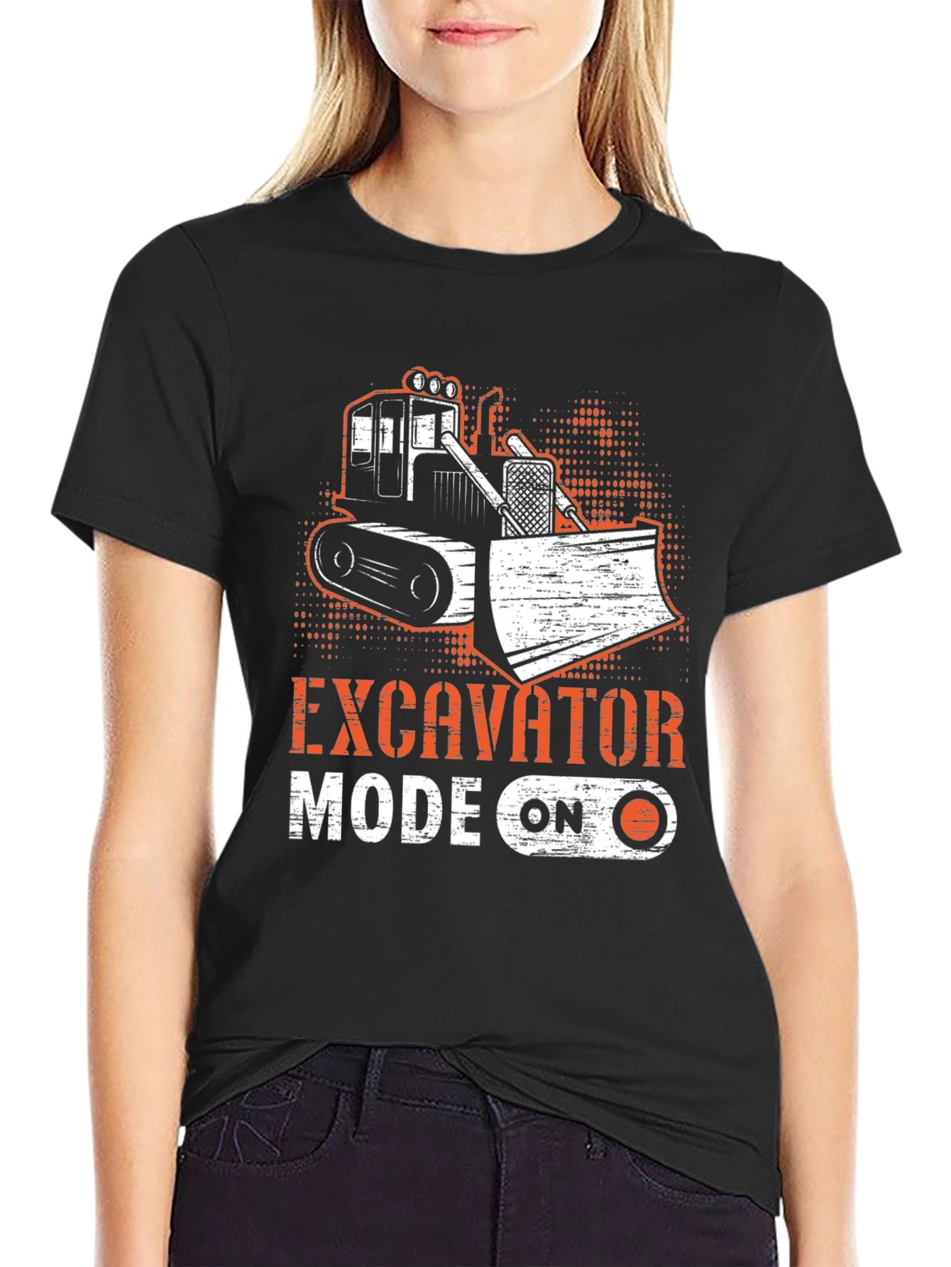 Excavator Mode On Black T-Shirt