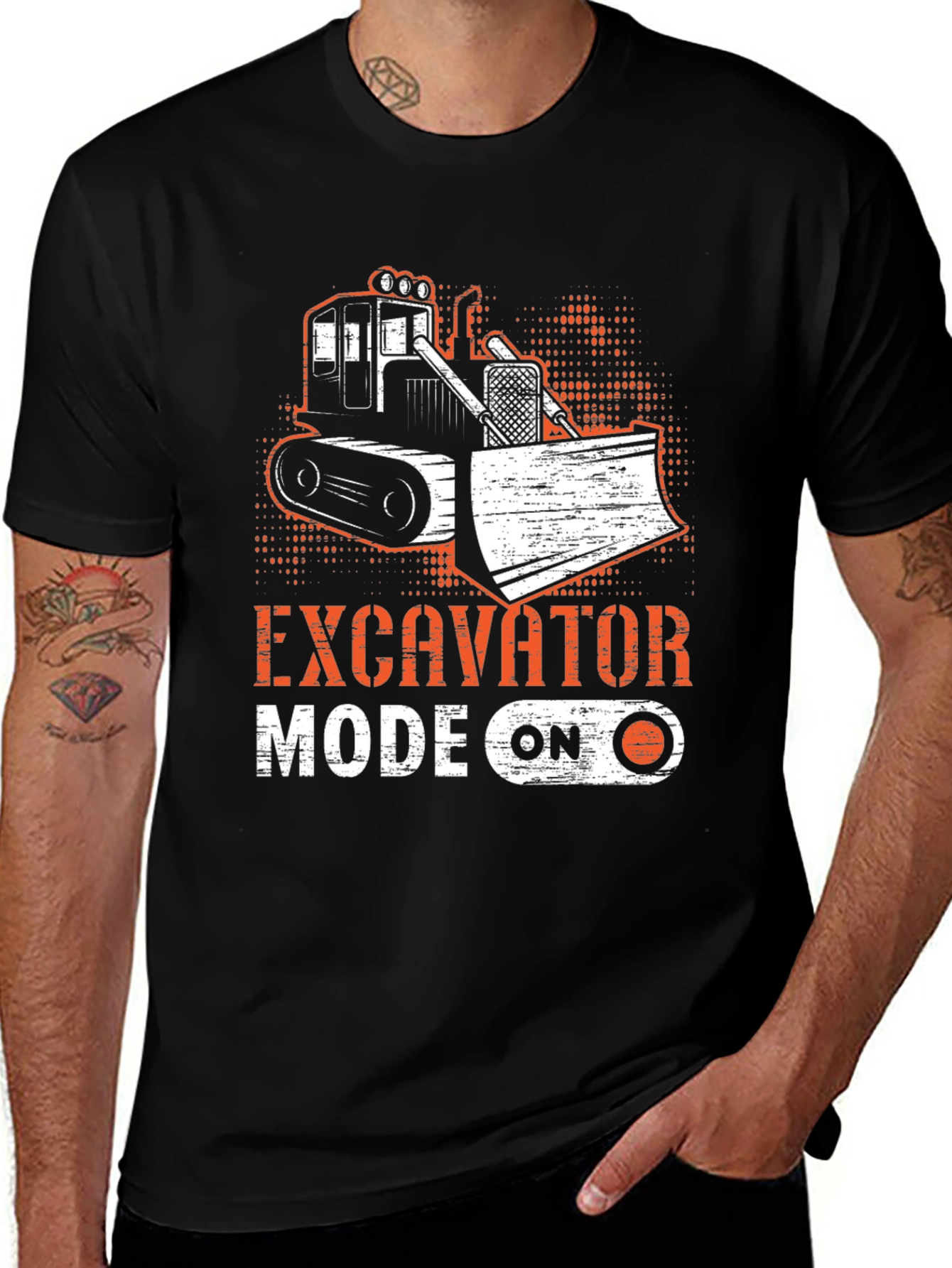Excavator Mode On Black T-Shirt