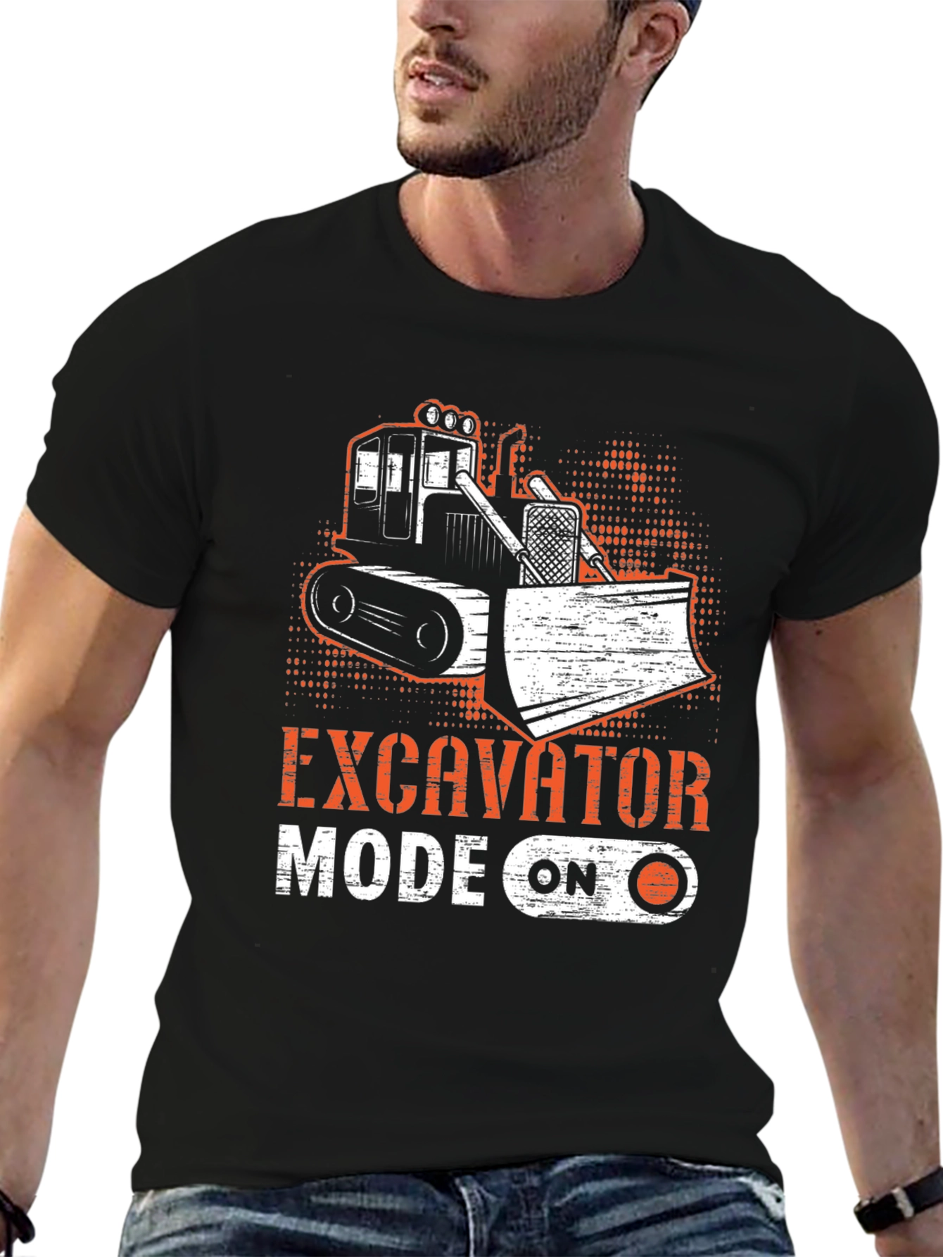 Excavator Mode On Black T-Shirt