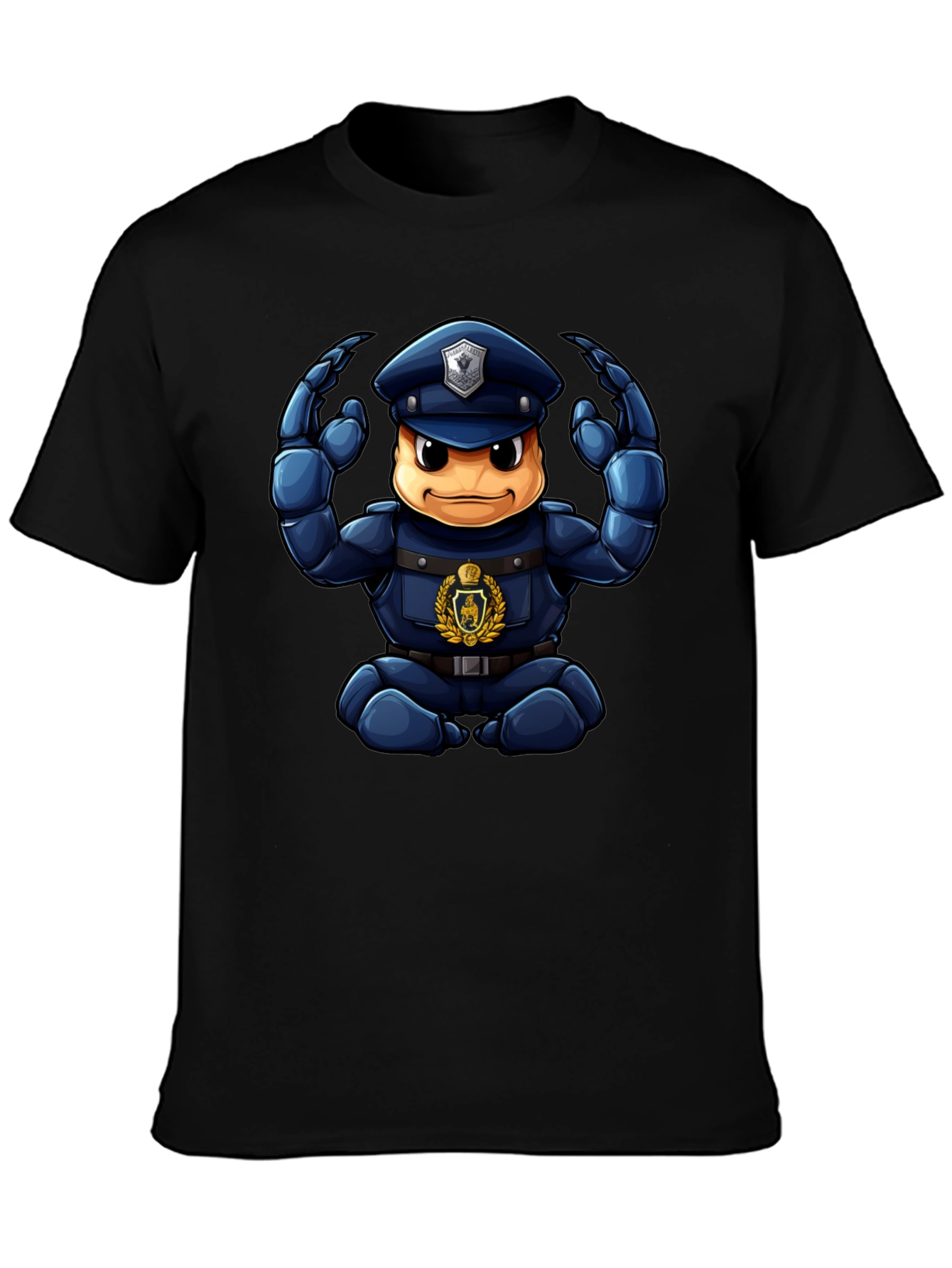 Cartoon Police Character Graphic Black T-Shirt