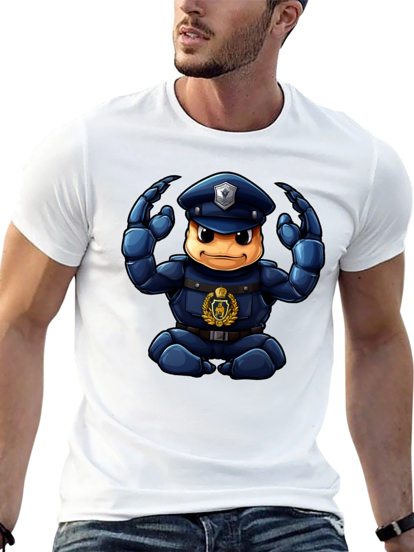 Cartoon Police Character Graphic Black T-Shirt