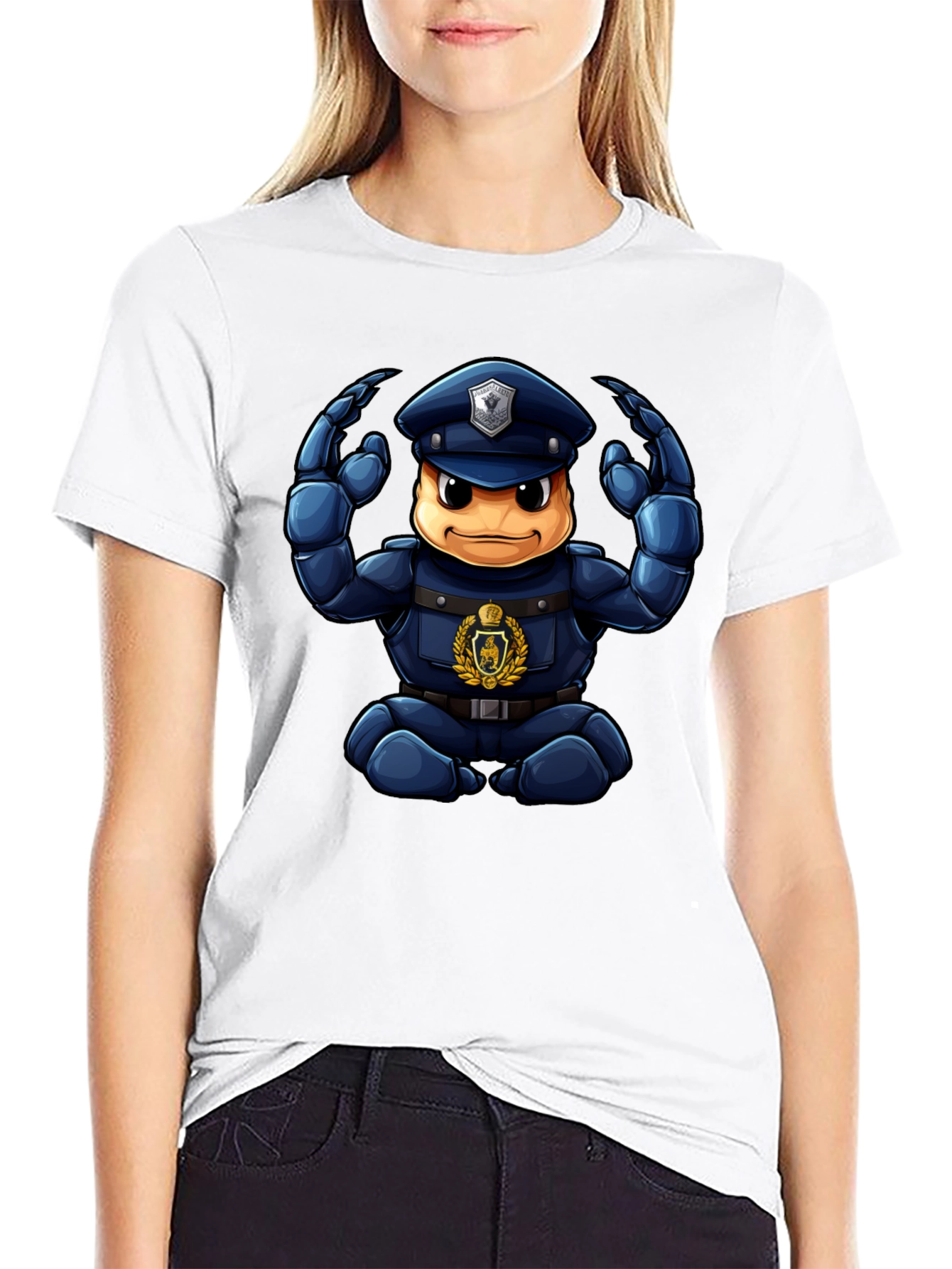 Cartoon Police Character Graphic Black T-Shirt