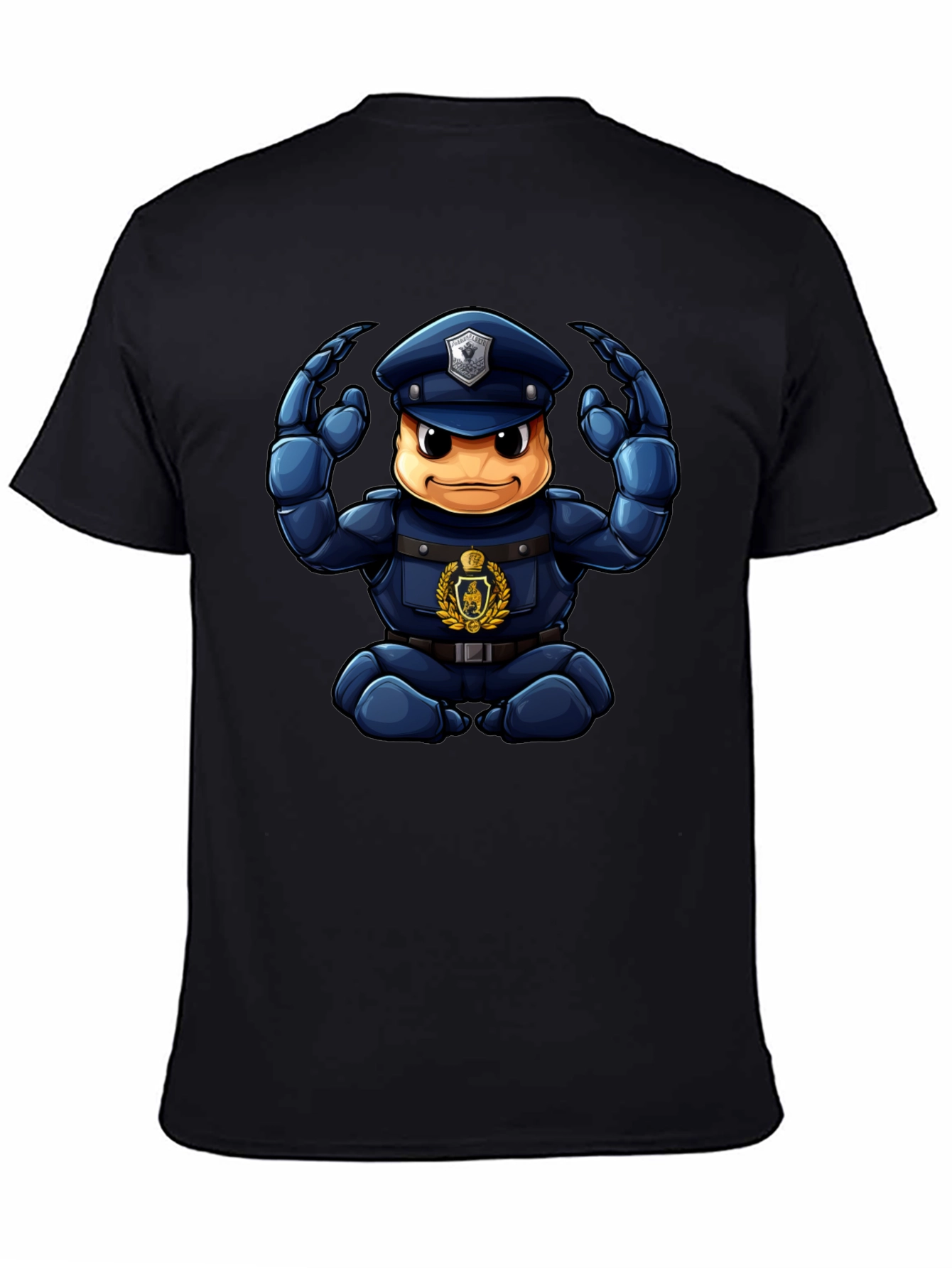 Cartoon Police Character Graphic Black T-Shirt