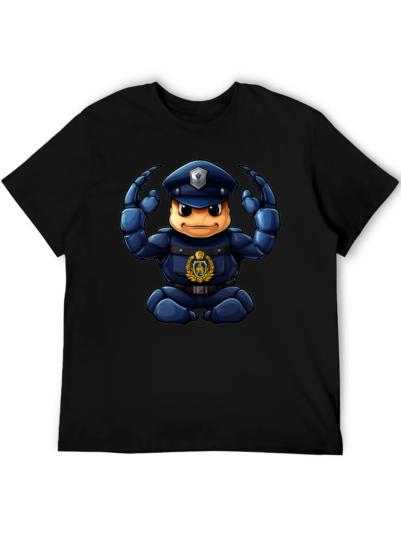Cartoon Police Character Graphic Black T-Shirt