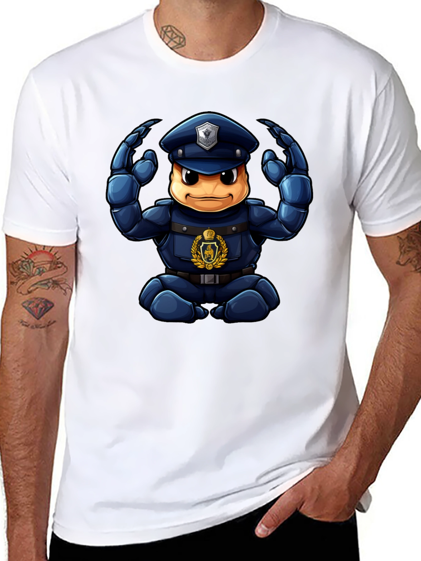 Cartoon Police Character Graphic Black T-Shirt
