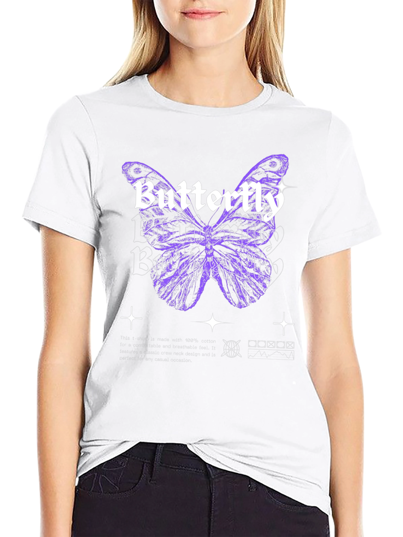 Butterfly Graphic Print Black T-Shirt