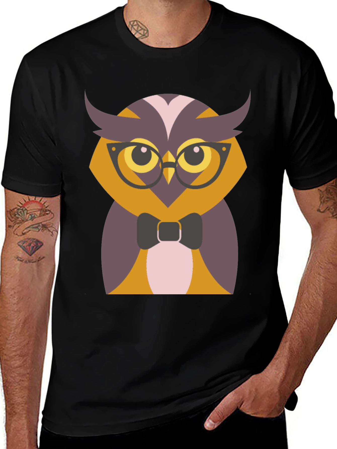 Hipster Owl Graphic Tee - Mens Black T-Shirt