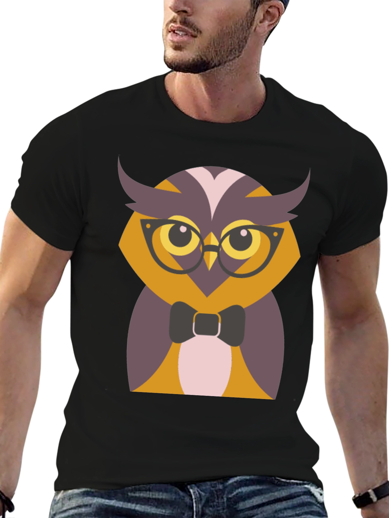 Hipster Owl Graphic Tee - Mens Black T-Shirt