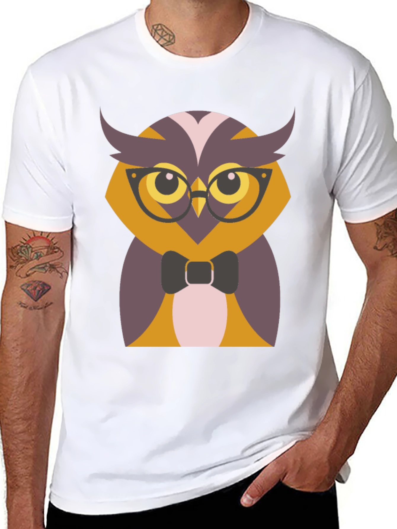 Hipster Owl Graphic Tee - Mens Black T-Shirt