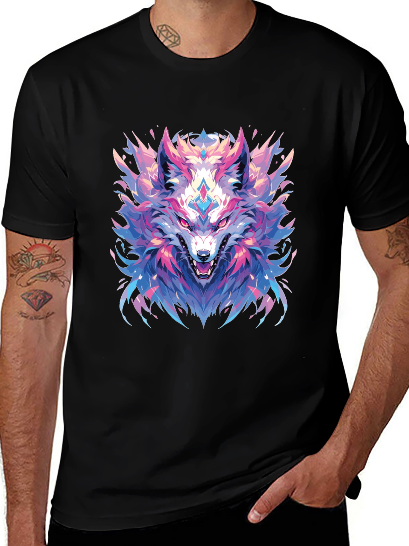 Wolf Graphic Black T-Shirt - Cool Animal Tee