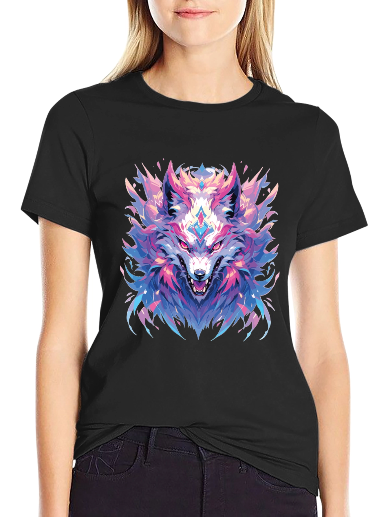 Wolf Graphic Black T-Shirt - Cool Animal Tee