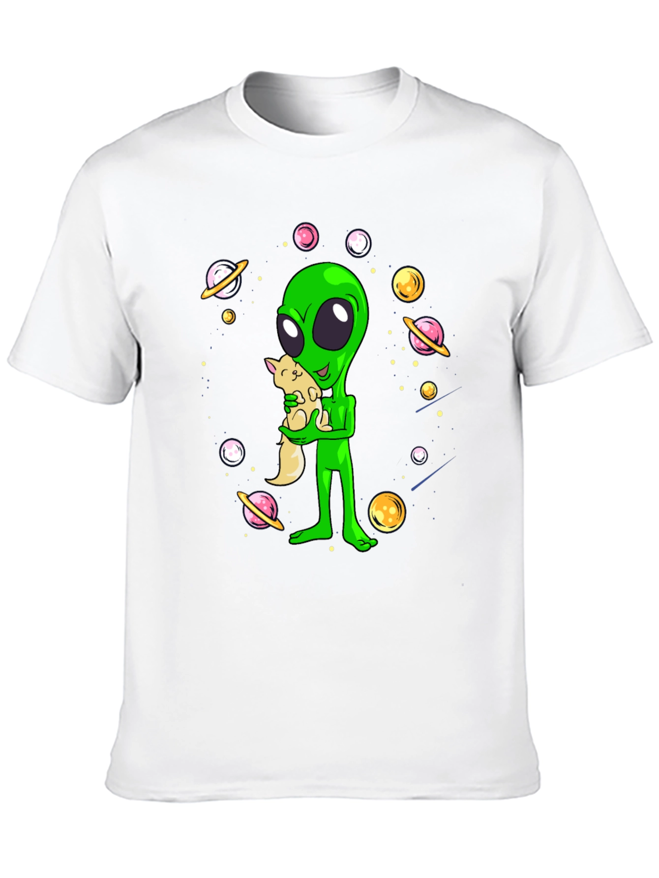 Alien Holding Cat T-Shirt - Outer Space Design