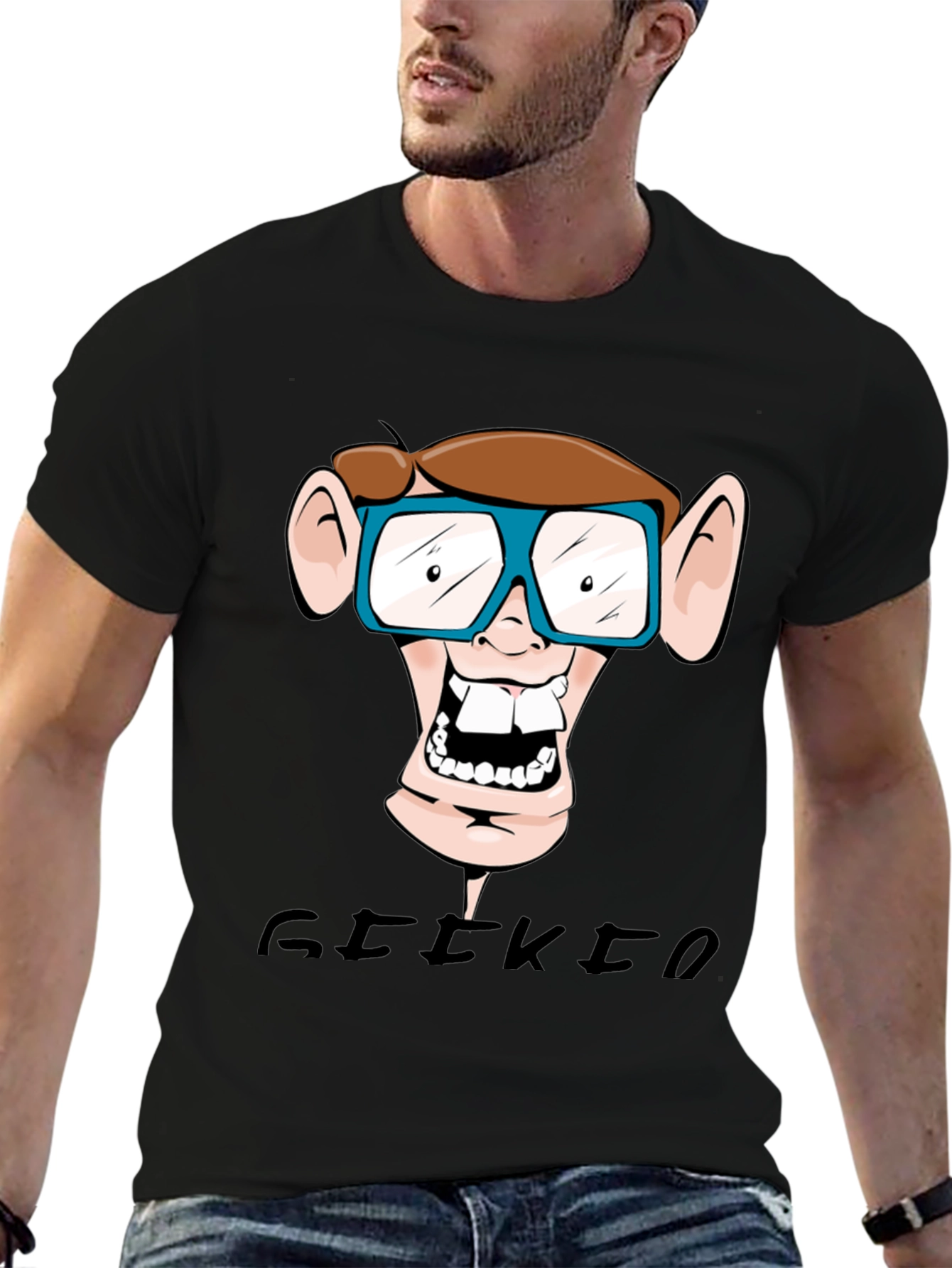Geeky Nerd Cartoon Graphic Print T-Shirt